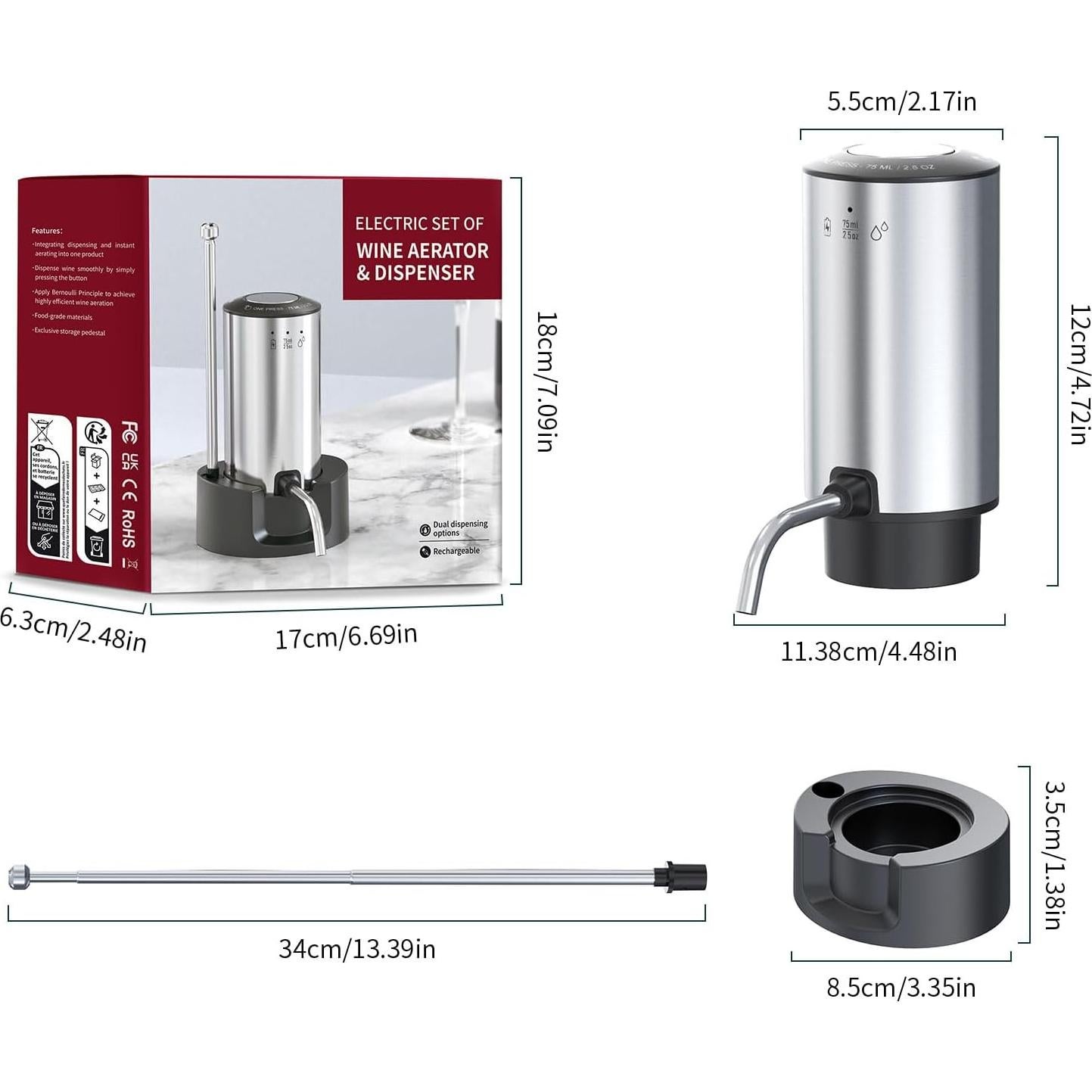 Aireador de vino eléctrico Liuzouwin 2025 recargable plateado