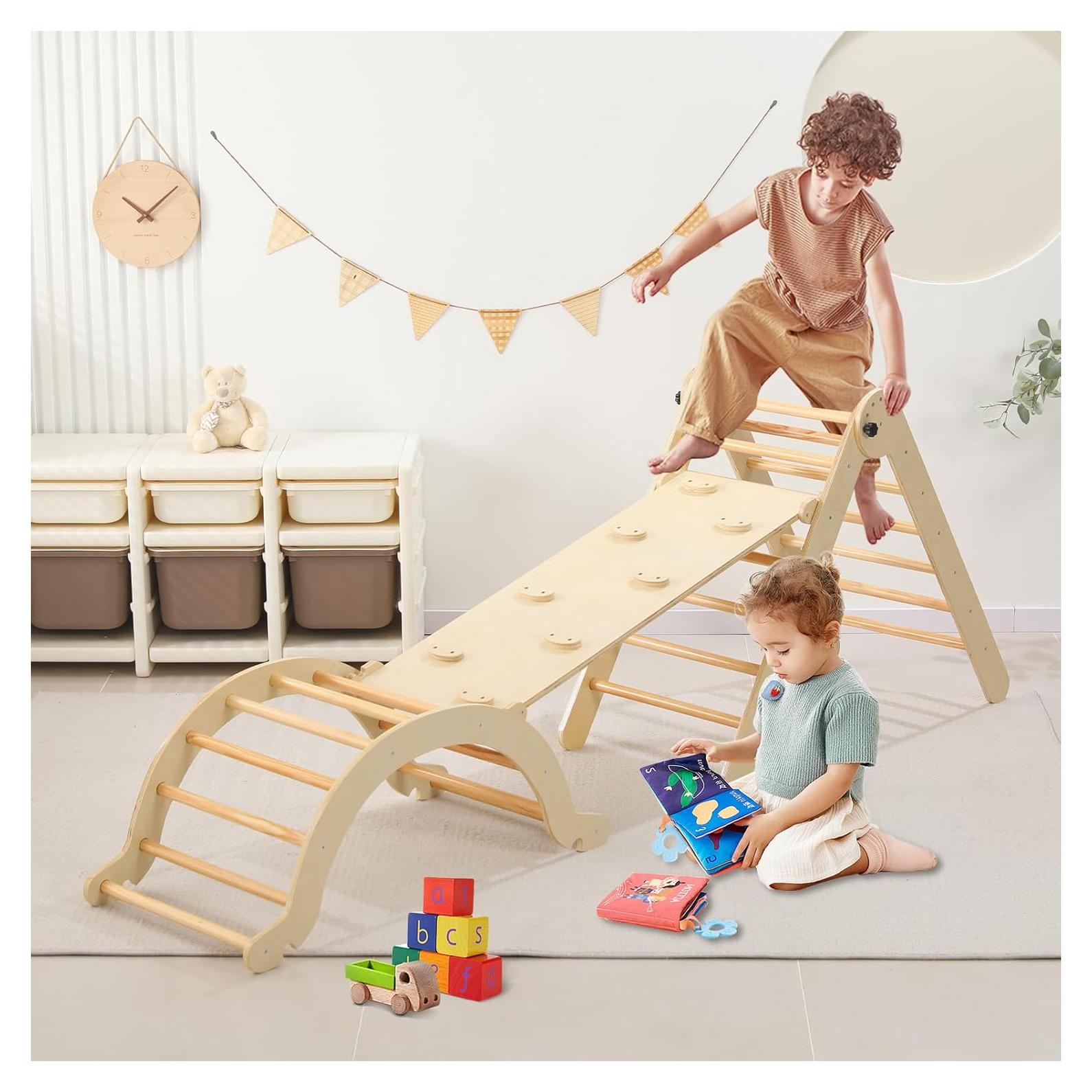 Juego de Escalada Montessori 7 en 1 Baotree - Madera Natural