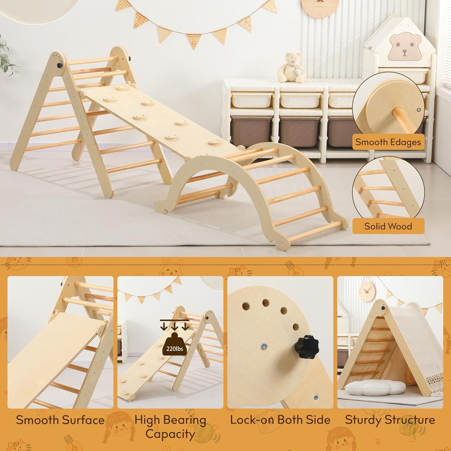 Juego de Escalada Montessori 7 en 1 Baotree - Madera Natural