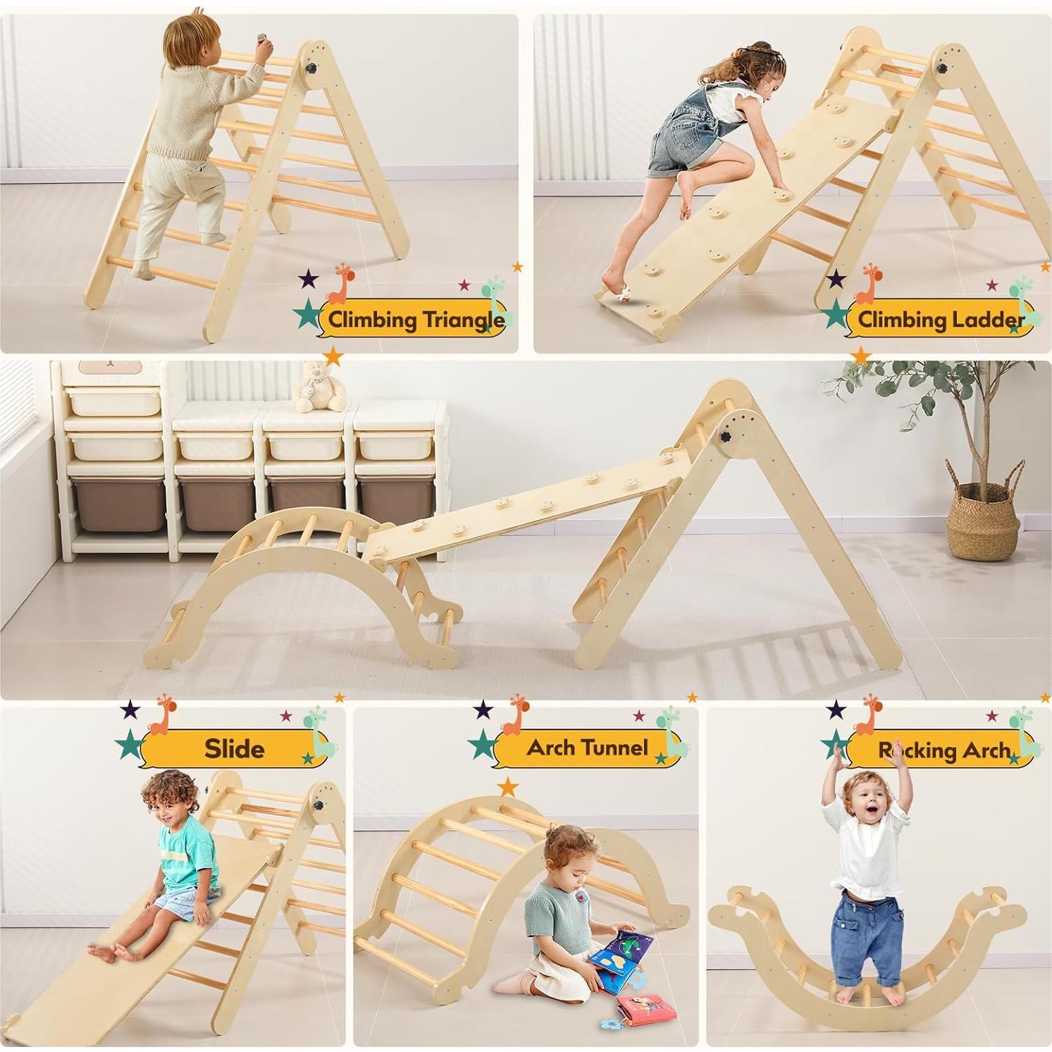 Juego de Escalada Montessori 7 en 1 Baotree - Madera Natural