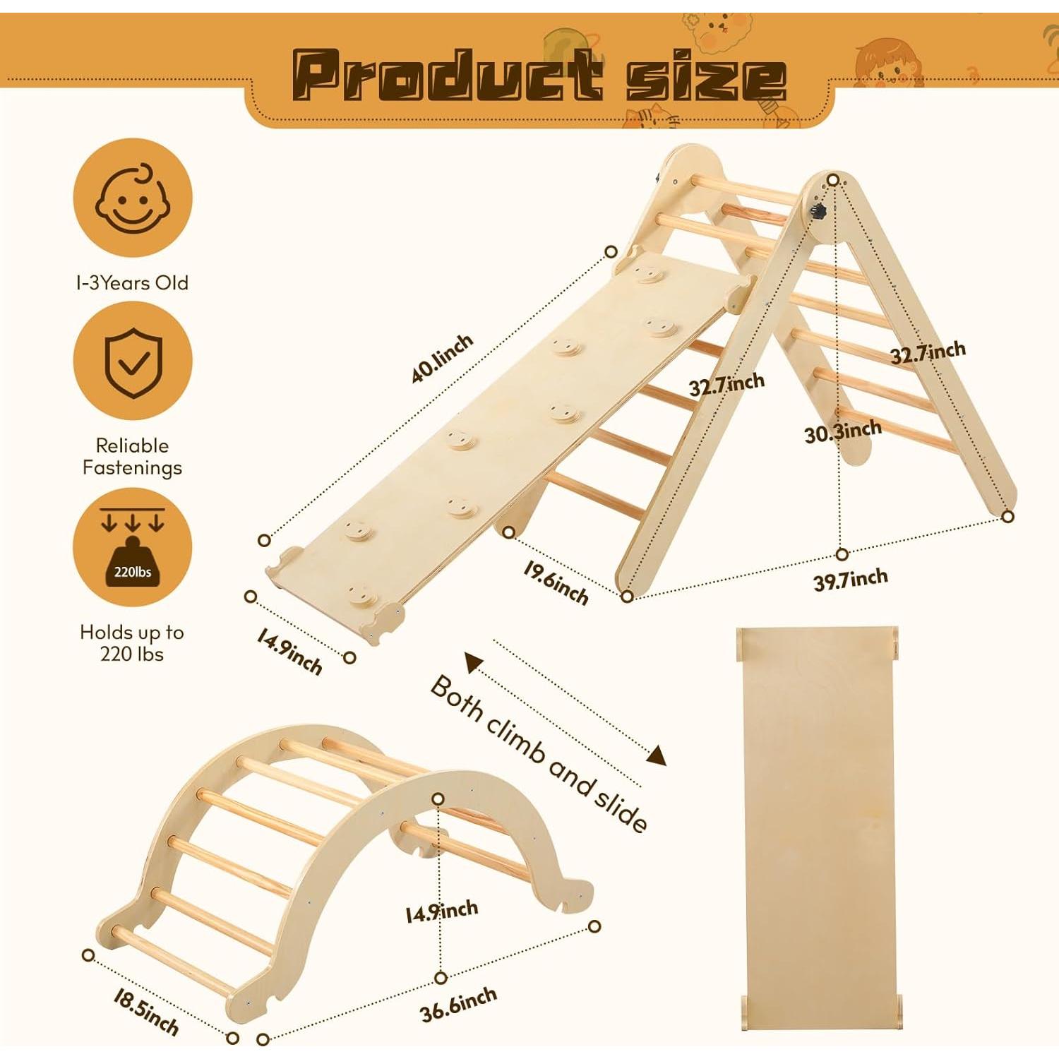 Juego de Escalada Montessori 7 en 1 Baotree - Madera Natural
