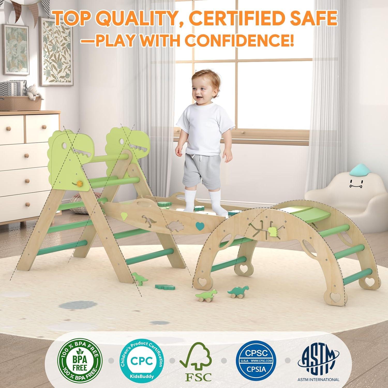 Conjunto Triángulo Pikler KidsBuddy 9 en 1 Madera Dinosaurio