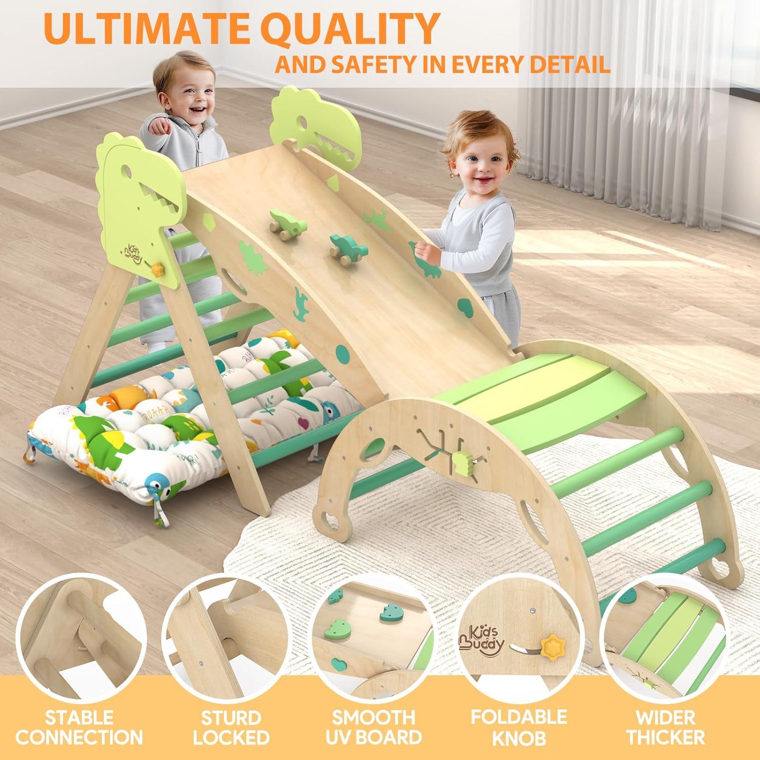 Conjunto Triángulo Pikler KidsBuddy 9 en 1 Madera Dinosaurio