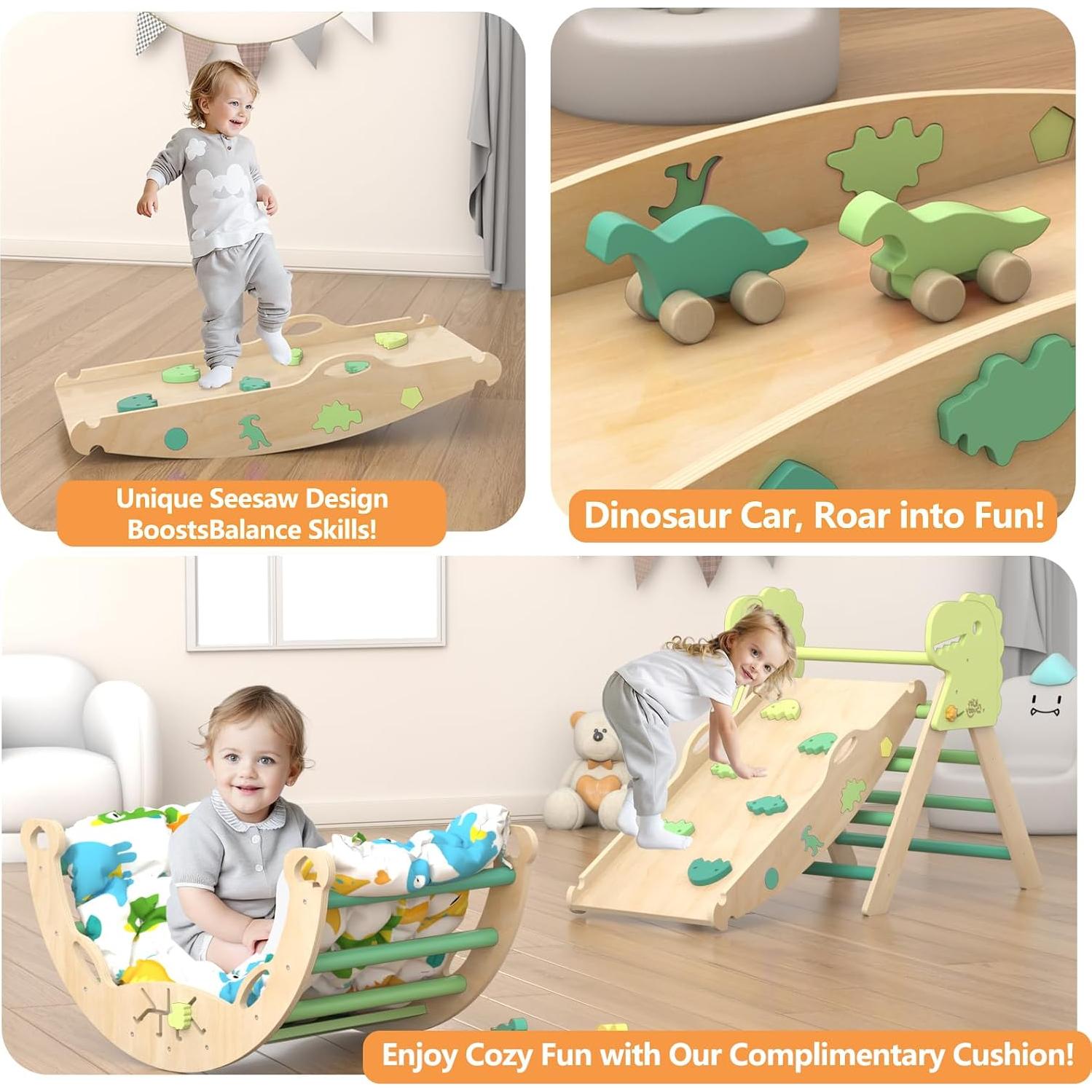 Conjunto Triángulo Pikler KidsBuddy 9 en 1 Madera Dinosaurio