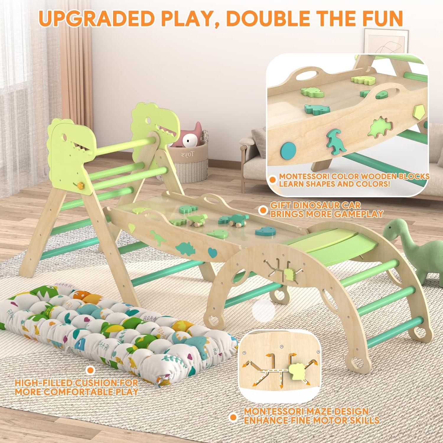 Conjunto Triángulo Pikler KidsBuddy 9 en 1 Madera Dinosaurio