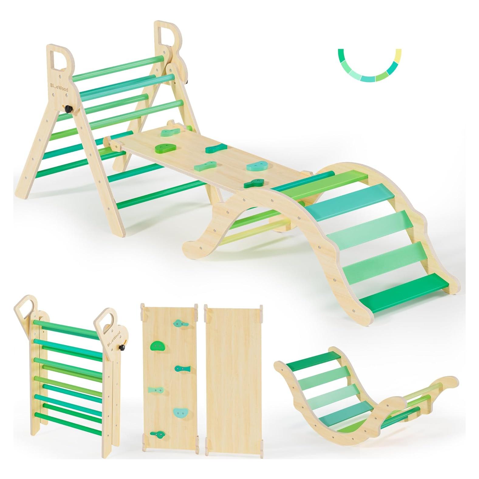 Conjunto Triángulo Pikler BlueWood 7 en 1 para Niños Verde