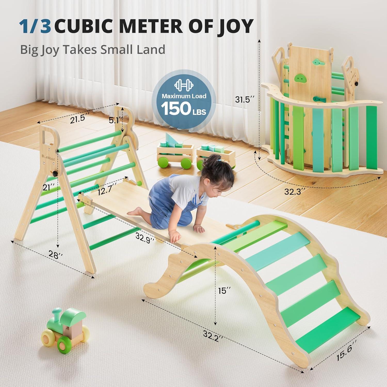 Conjunto Triángulo Pikler BlueWood 7 en 1 para Niños Verde