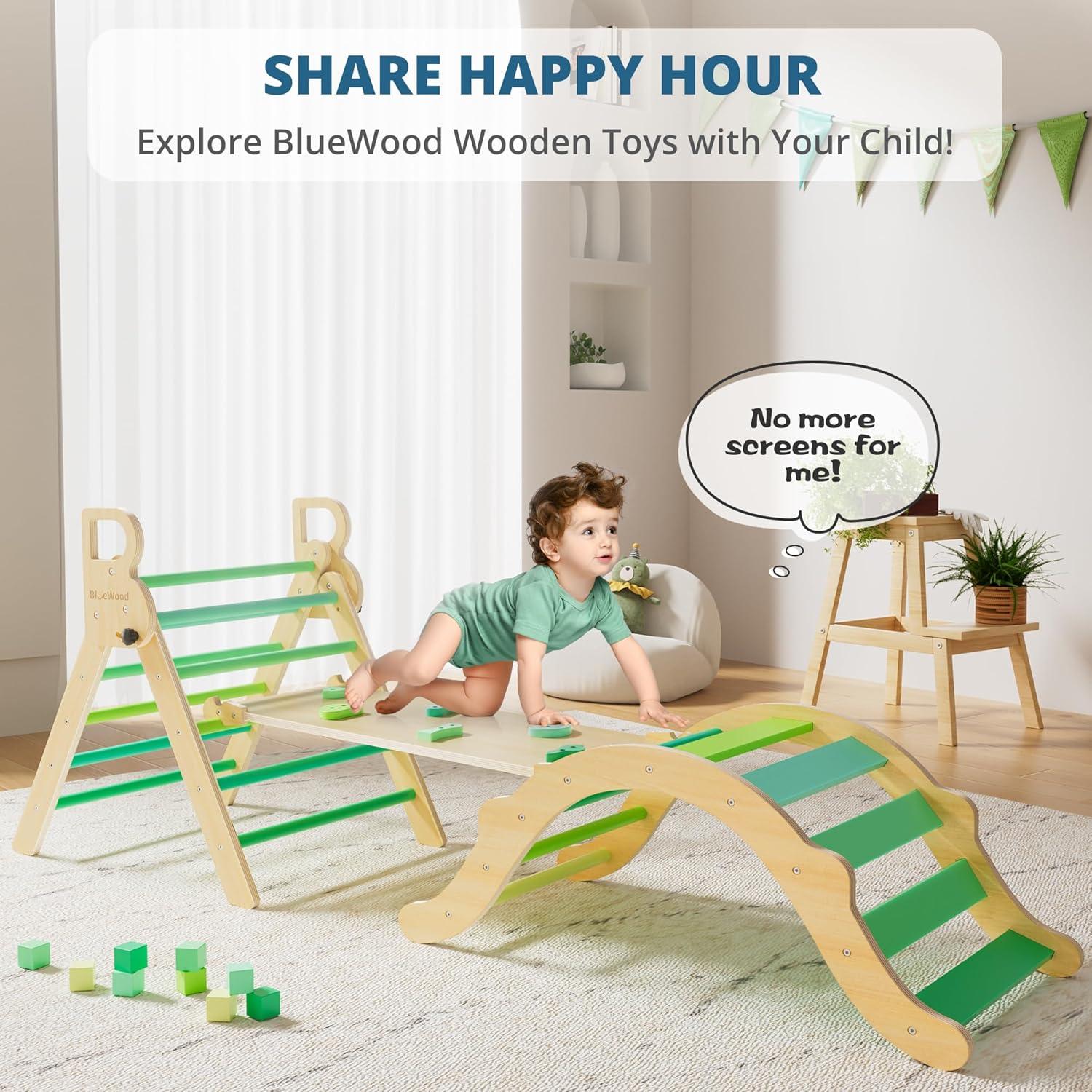 Conjunto Triángulo Pikler BlueWood 7 en 1 para Niños Verde