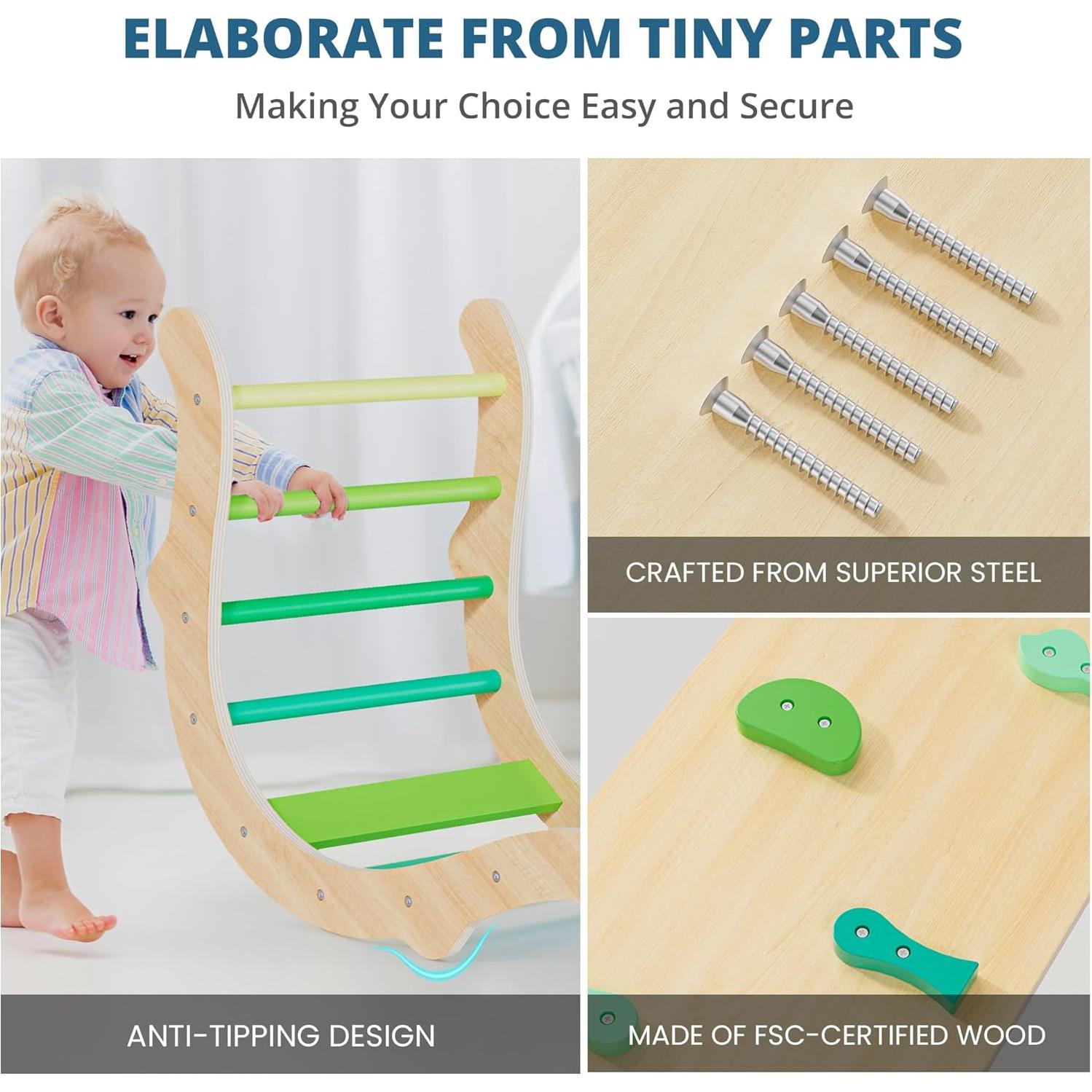 Conjunto Triángulo Pikler BlueWood 7 en 1 para Niños Verde