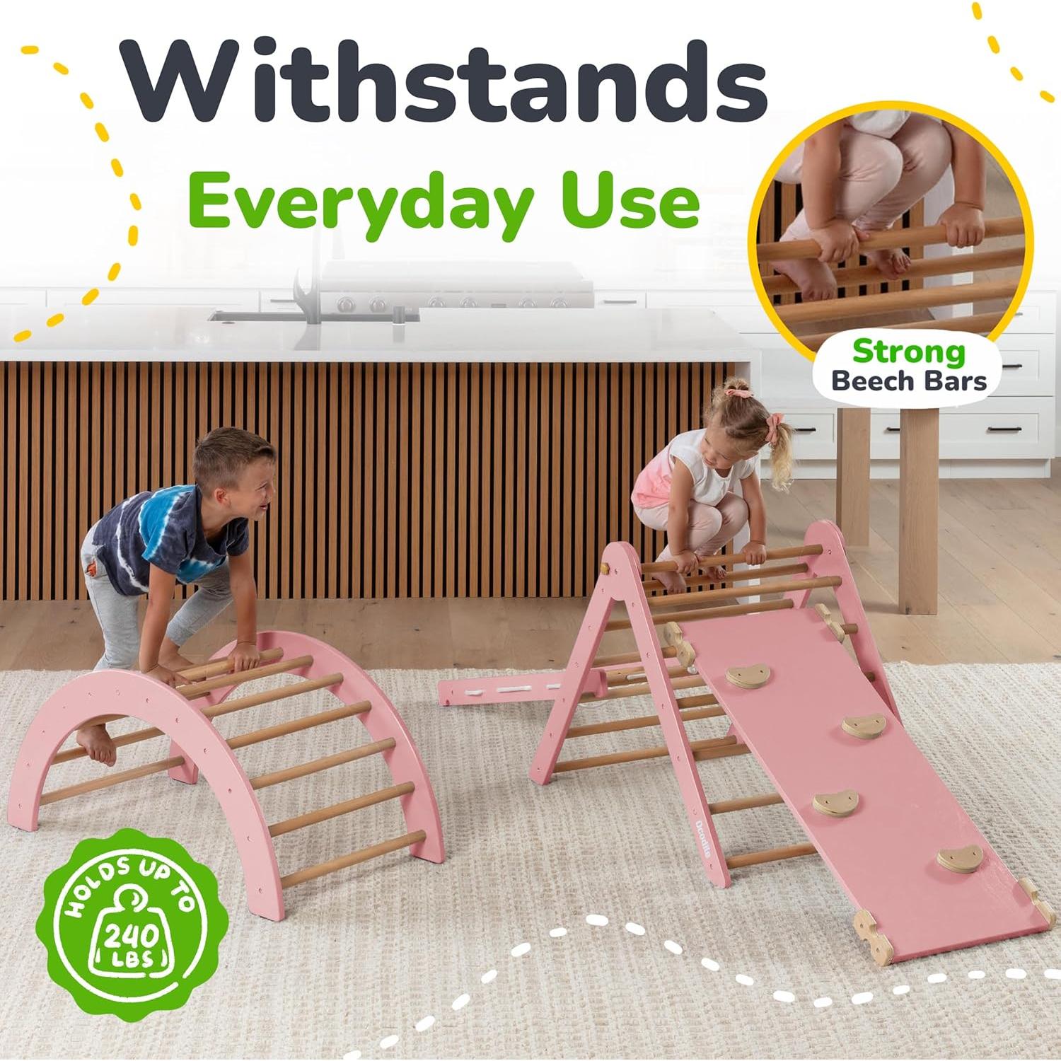 Set de Escalada Pikler Ocodile Extra Grande - Juguete Montessori Rosa