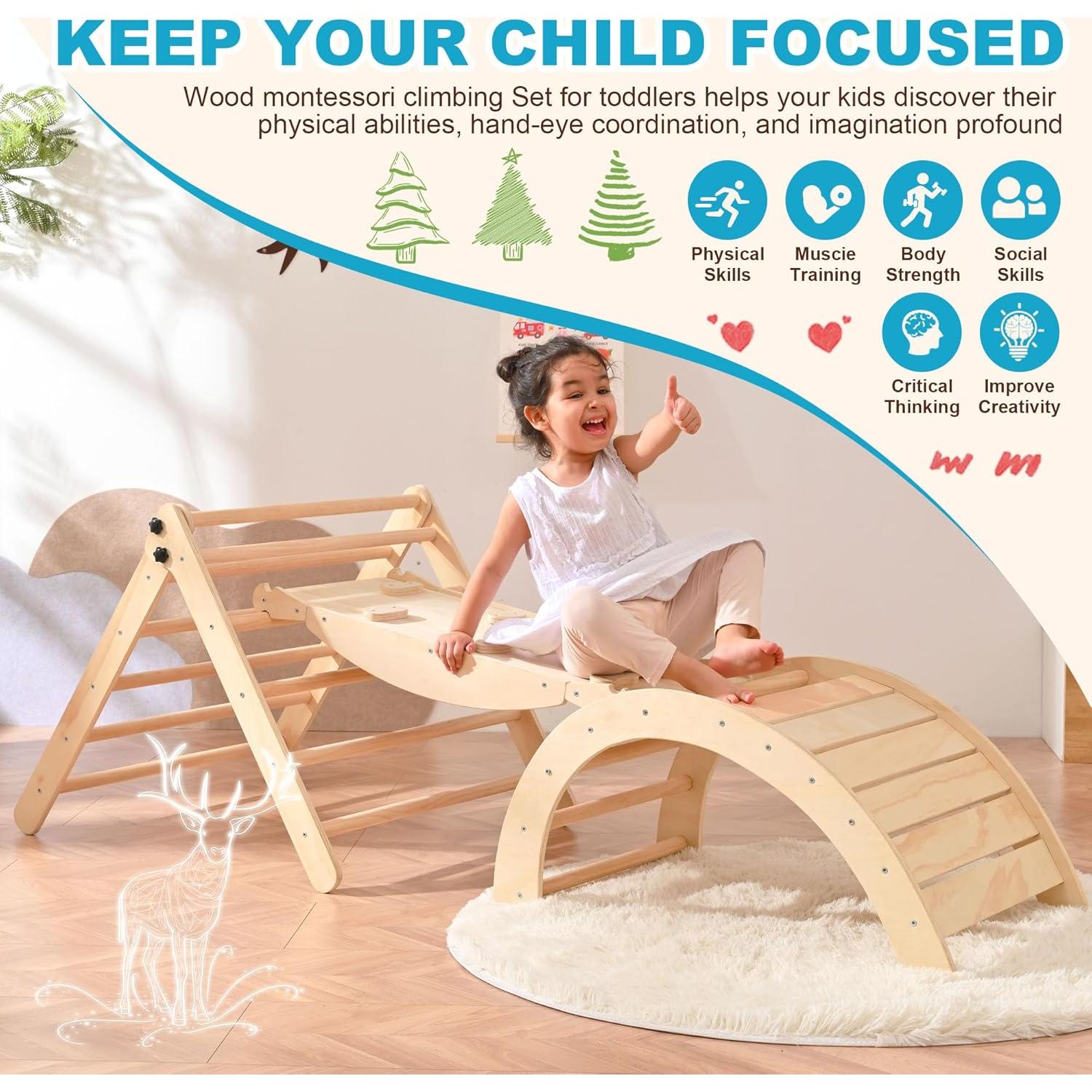 Juego de Escalada Montessori OLLIKIVI Triángulo Pikler 8 en 1