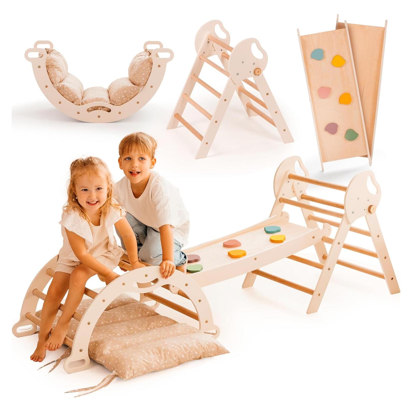 Set de Escalada Montessori 5 en 1 Goodevas - Triángulo Pikler, Arco, Cojín
