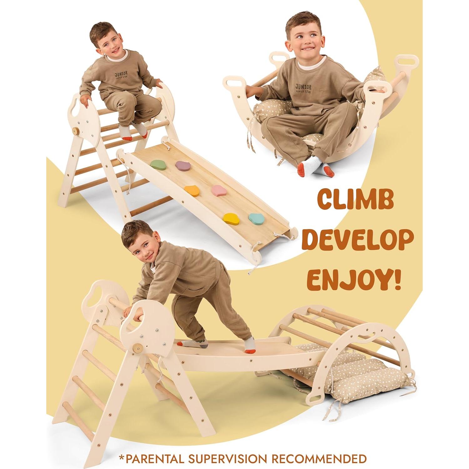 Set de Escalada Montessori 5 en 1 Goodevas - Triángulo Pikler, Arco, Cojín