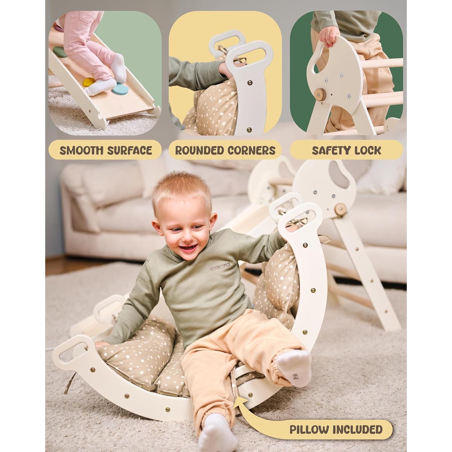 Set de Escalada Montessori 5 en 1 Goodevas - Triángulo Pikler, Arco, Cojín