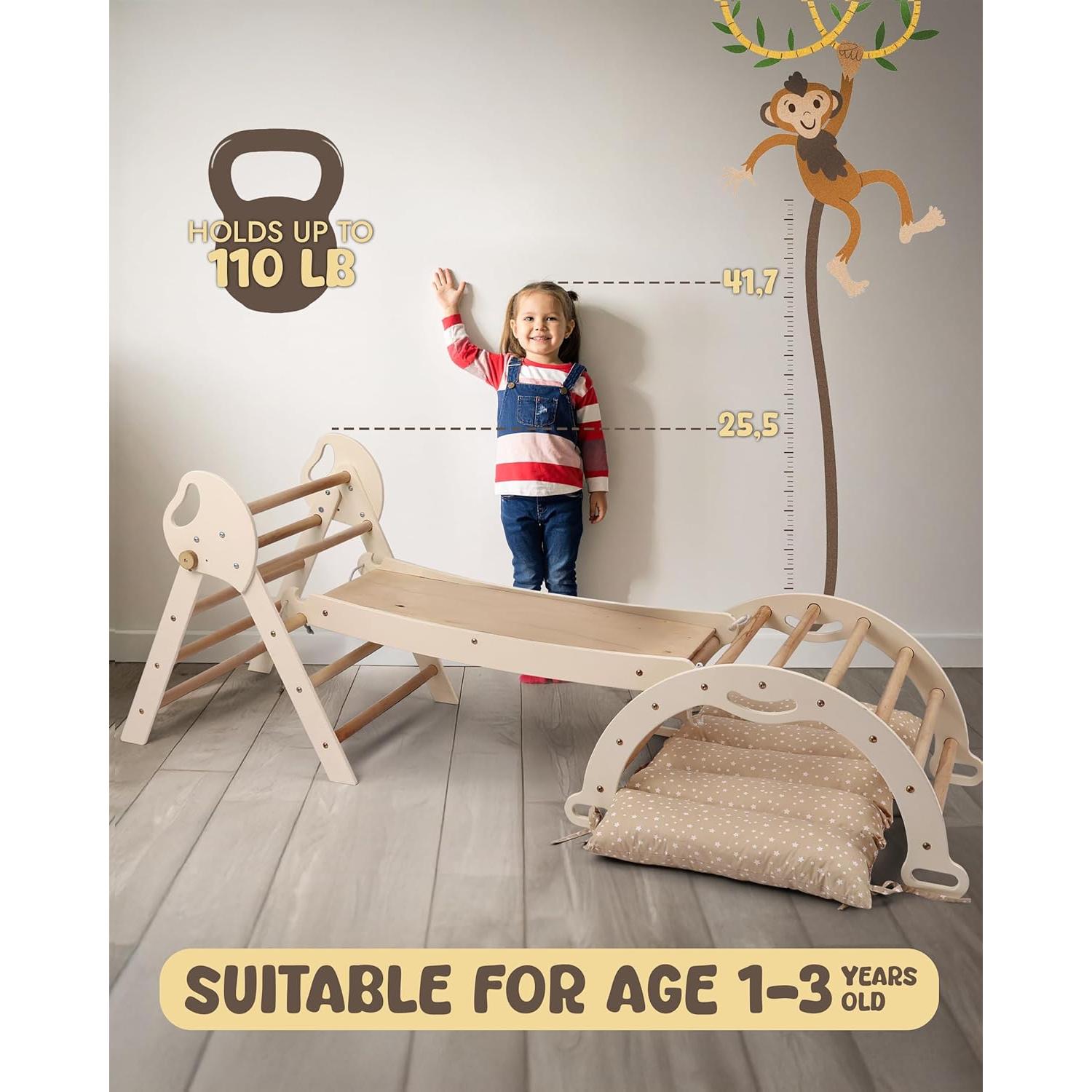 Set de Escalada Montessori 5 en 1 Goodevas - Triángulo Pikler, Arco, Cojín