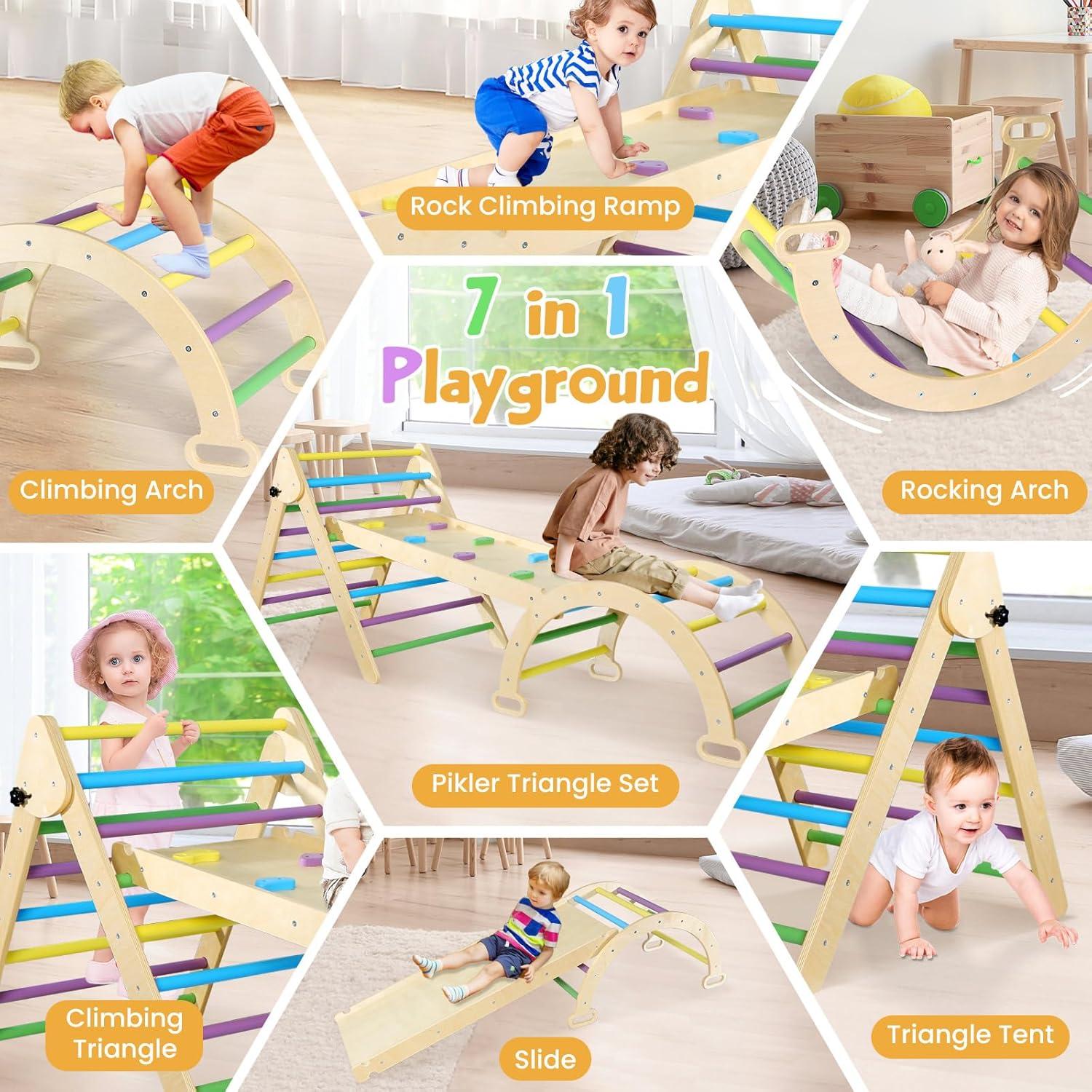 Conjunto Triángulo Pikler Montessori 7 en 1 de Madera 11.34 kg