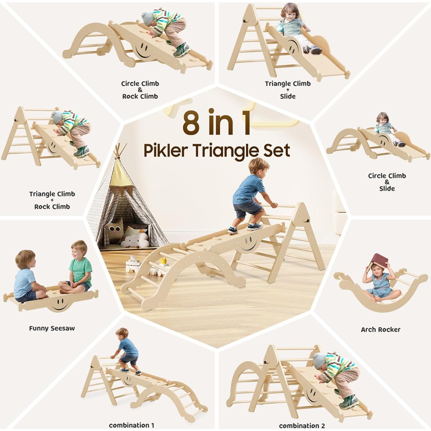 Conjunto Triángulo Pikler BIERUM 8 en 1 Madera Natural