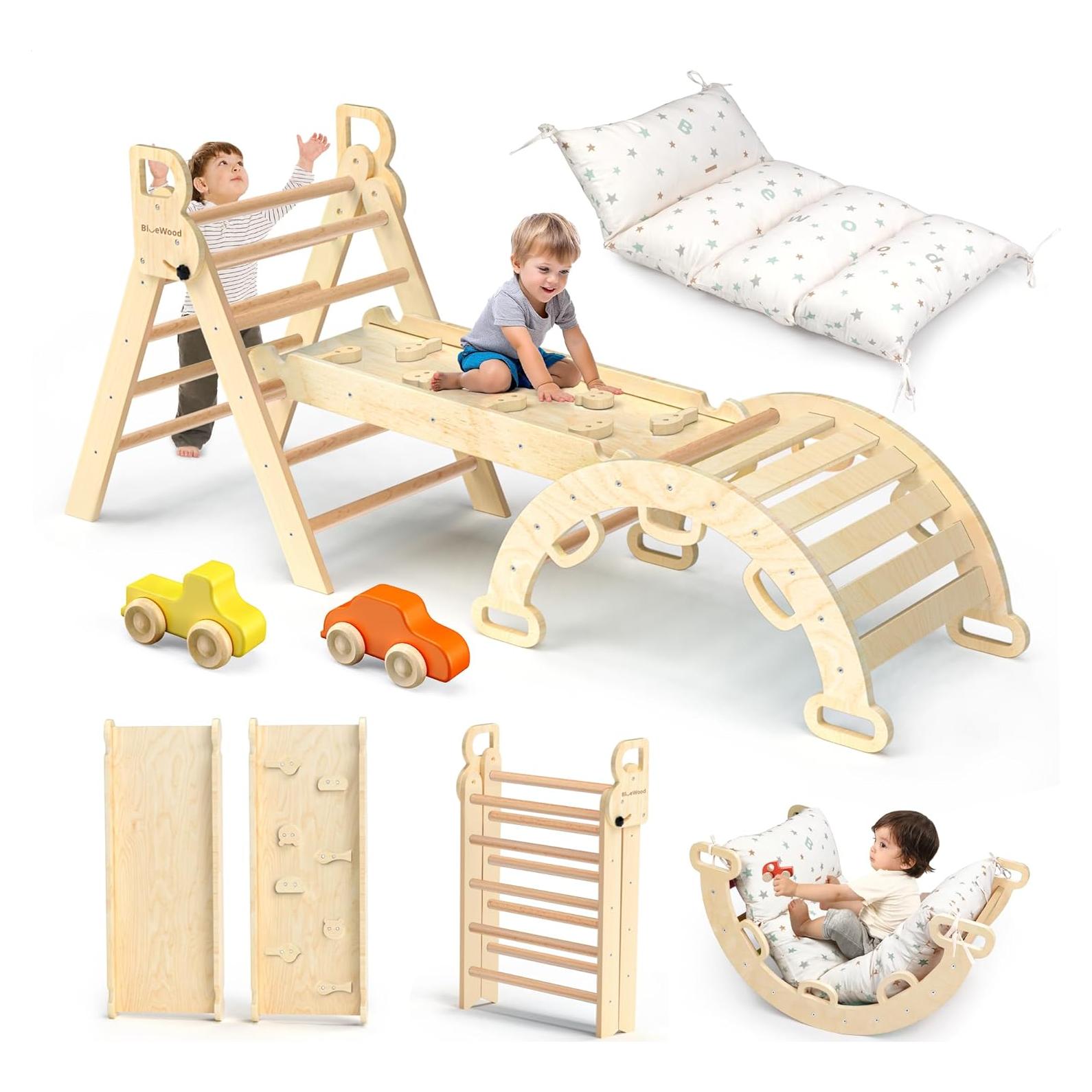 Conjunto Triángulo Pikler BlueWood con Cojín - Juguete Escalada