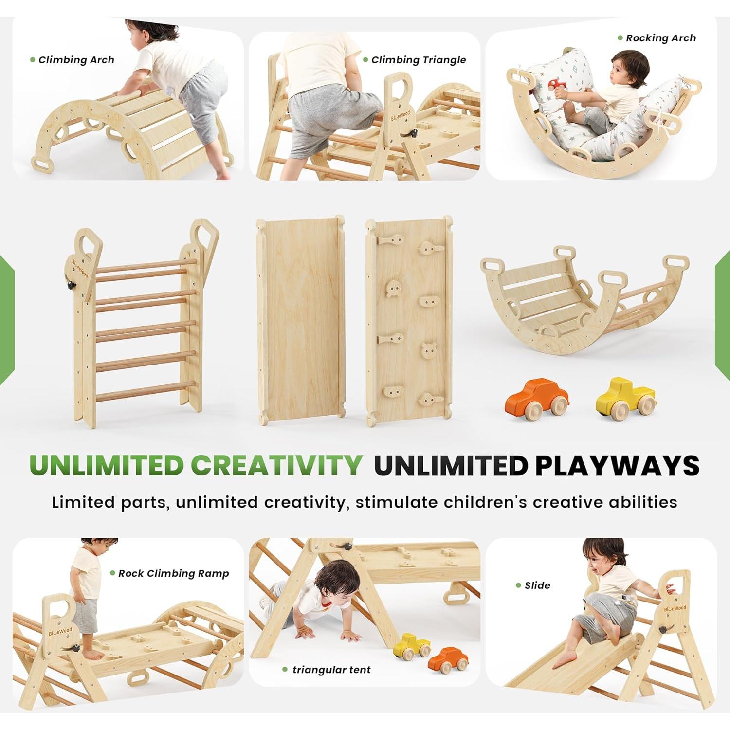 Conjunto Triángulo Pikler BlueWood con Cojín - Juguete Escalada