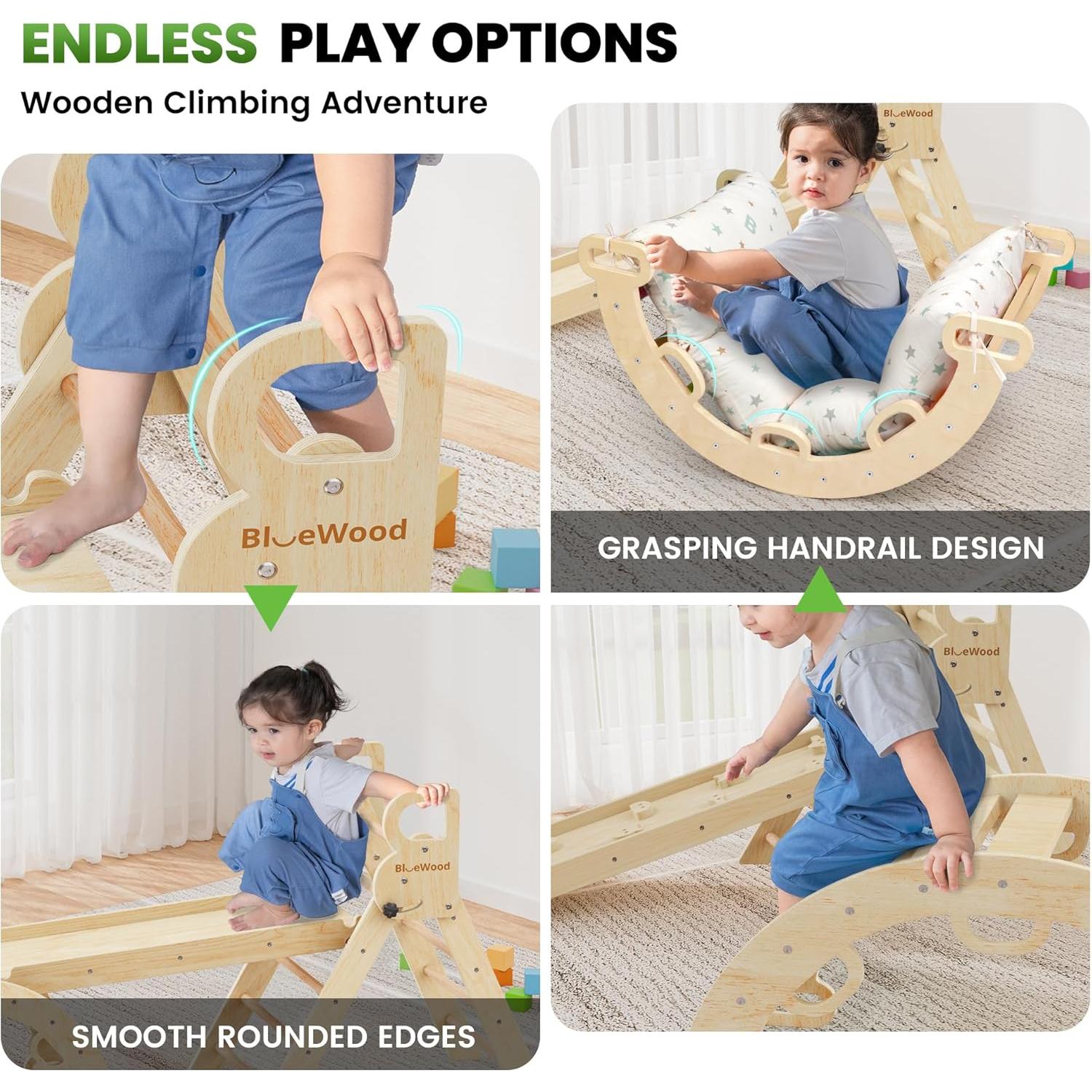 Conjunto Triángulo Pikler BlueWood con Cojín - Juguete Escalada