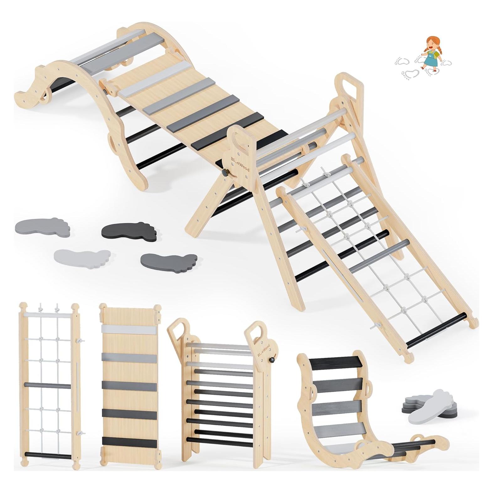 Conjunto Triángulo Pikler BlueWood 10-en-1 con Viga de Equilibrio