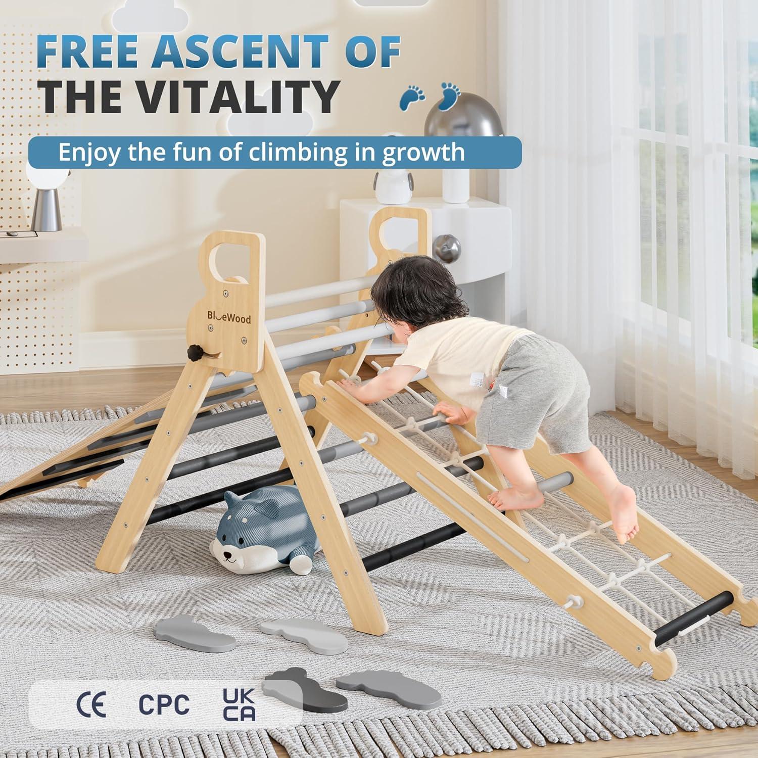 Conjunto Triángulo Pikler BlueWood 10-en-1 con Viga de Equilibrio