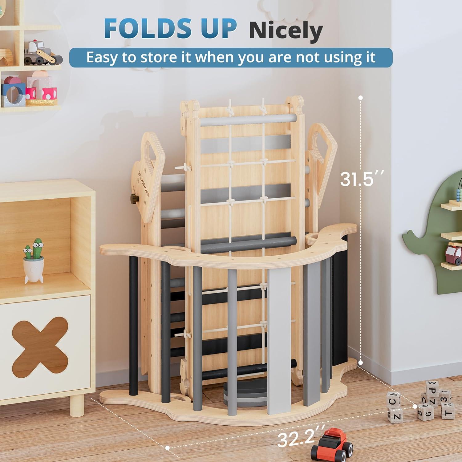 Conjunto Triángulo Pikler BlueWood 10-en-1 con Viga de Equilibrio