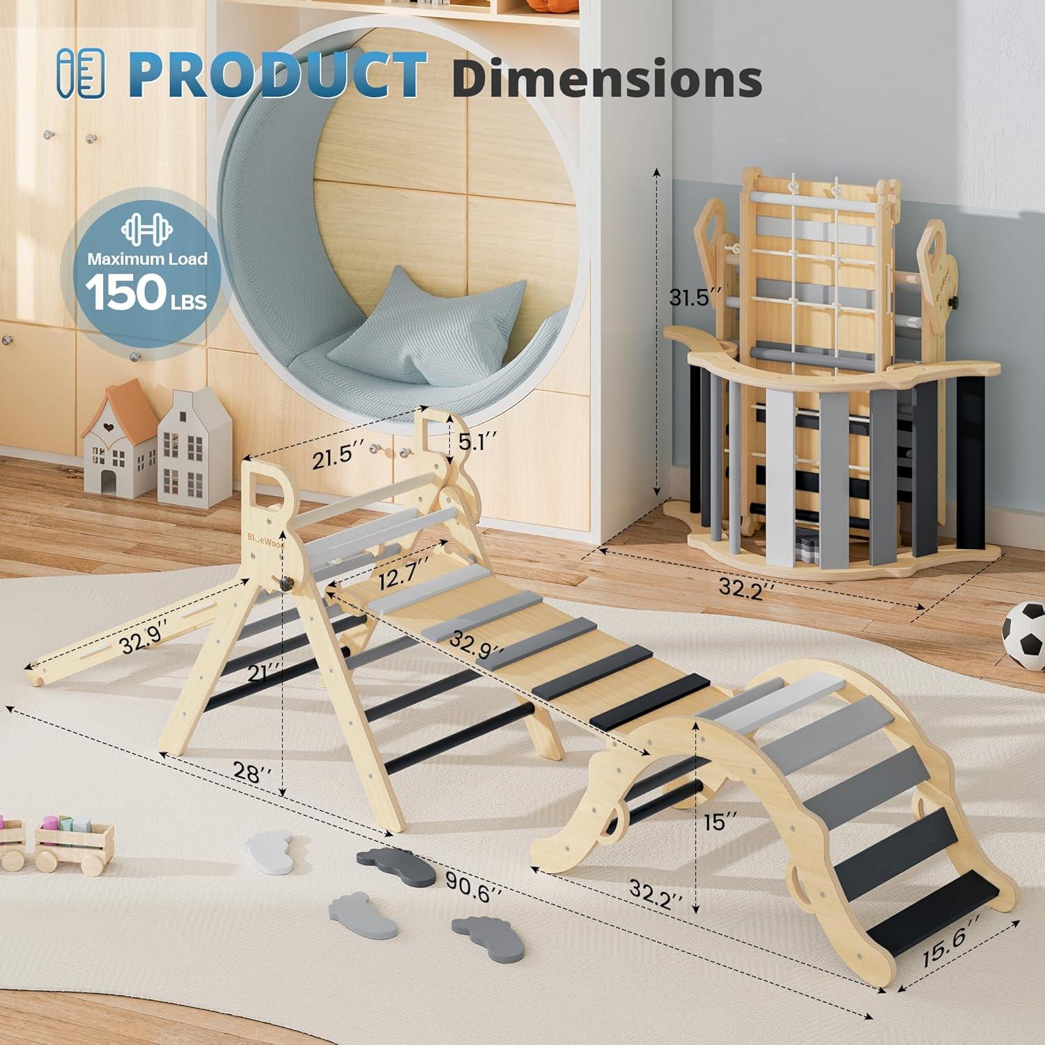 Conjunto Triángulo Pikler BlueWood 10-en-1 con Viga de Equilibrio