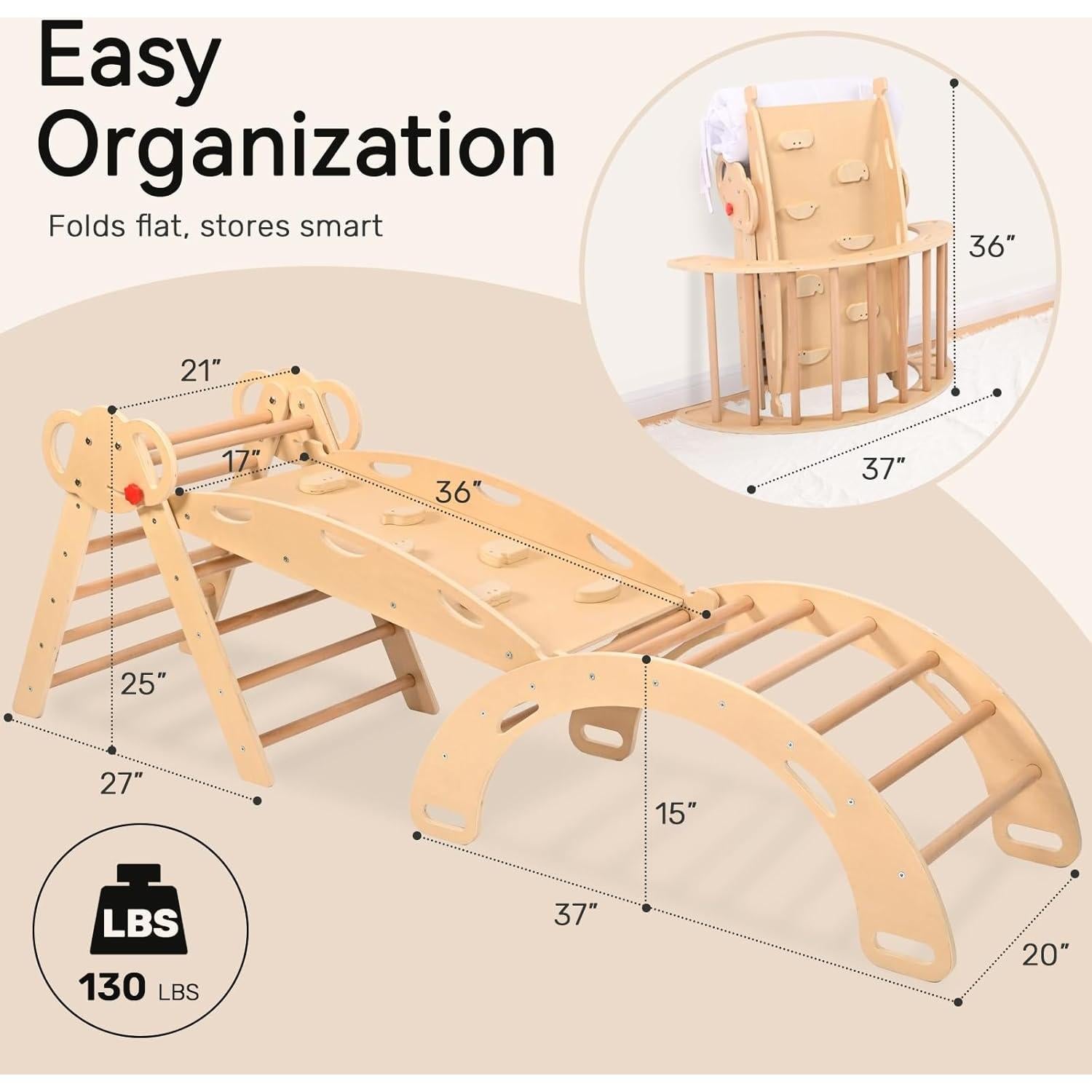 Conjunto Triángulo Pikler Wingyz con Cojín 8 en 1 para Bebés