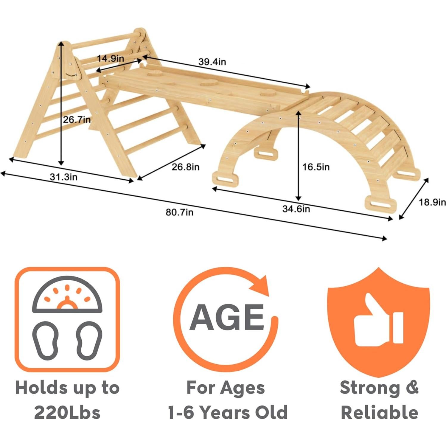 Avenlur Gimnasio de Escalada 5-en-1 Natural para Niños