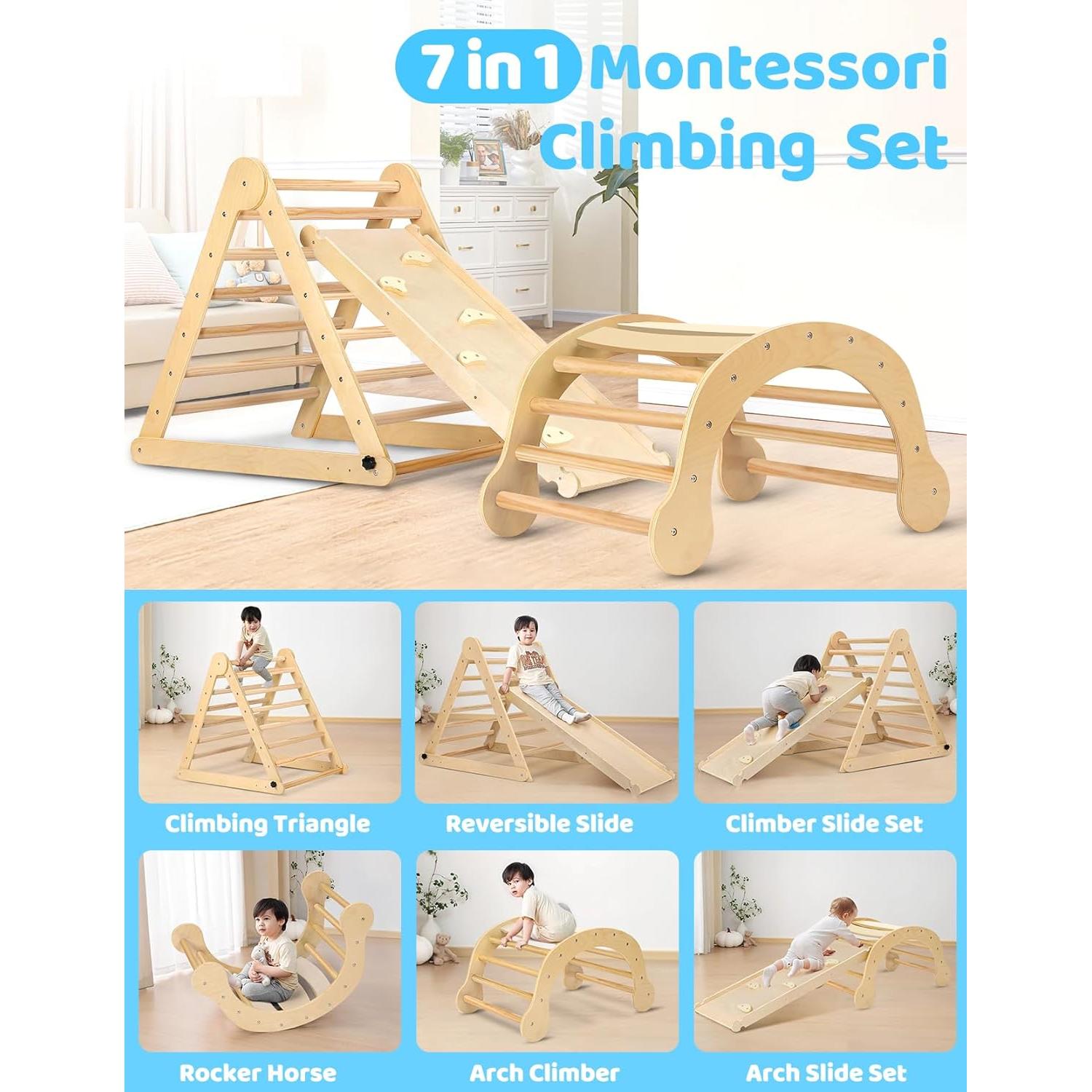 Conjunto Grande Triángulo Pikler YOLEO 7-en-1 para Niños 1-6 Años