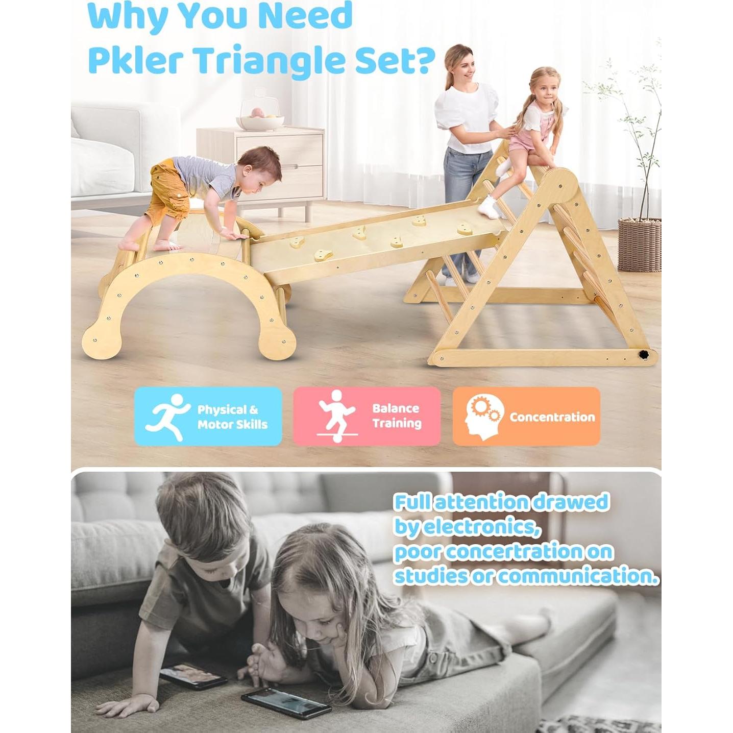 Conjunto Grande Triángulo Pikler YOLEO 7-en-1 para Niños 1-6 Años