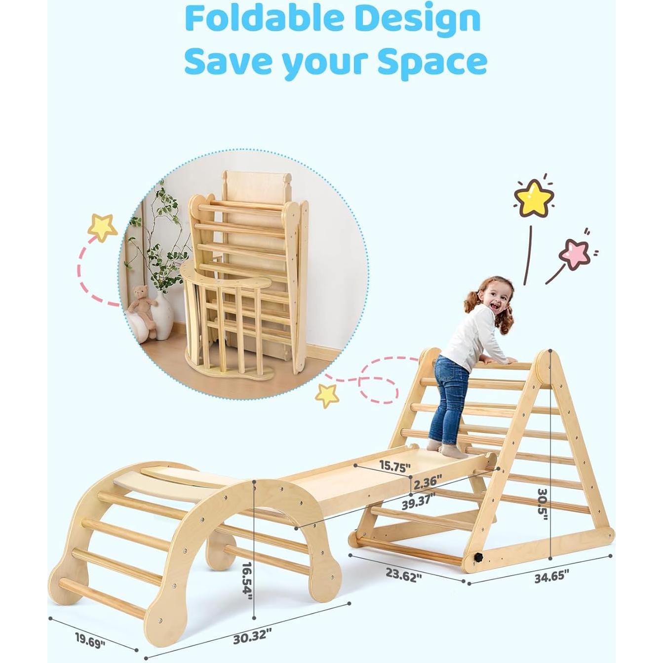 Conjunto Grande Triángulo Pikler YOLEO 7-en-1 para Niños 1-6 Años