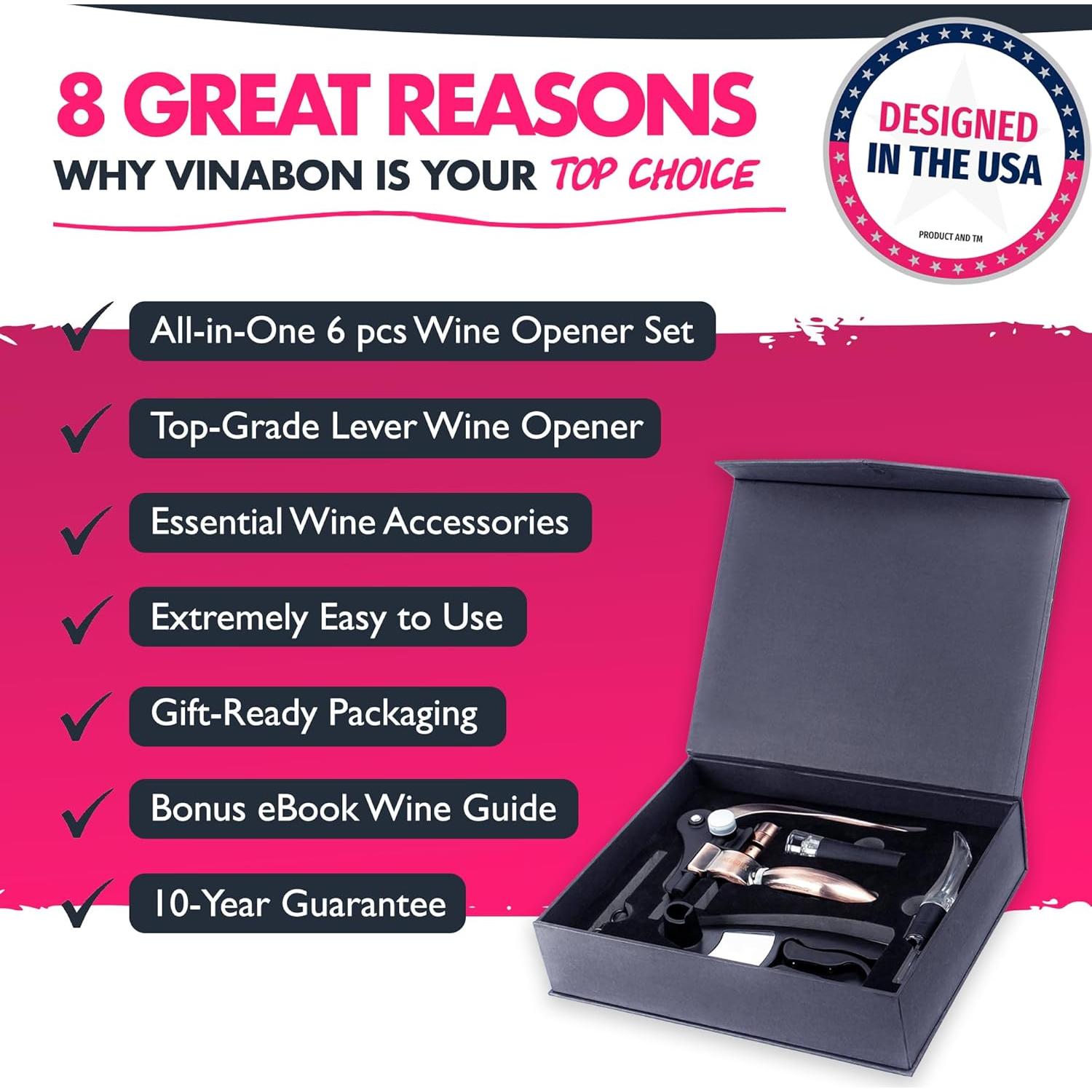 Juego de Abrebotellas de Vino Premium VINABON 6 Piezas