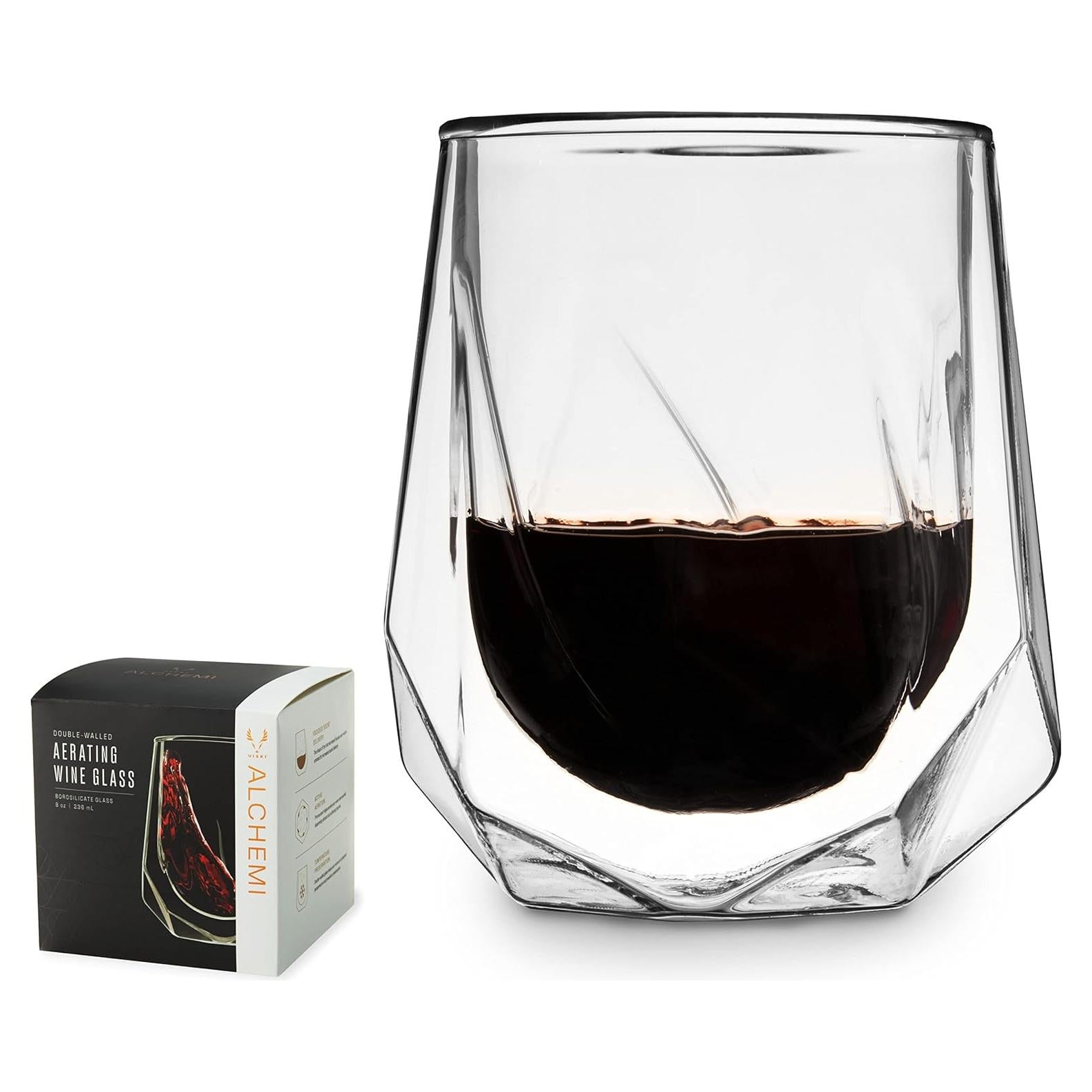 Vaso de Vino Aerador Viski de Vidrio Doble Pared 0.24 L