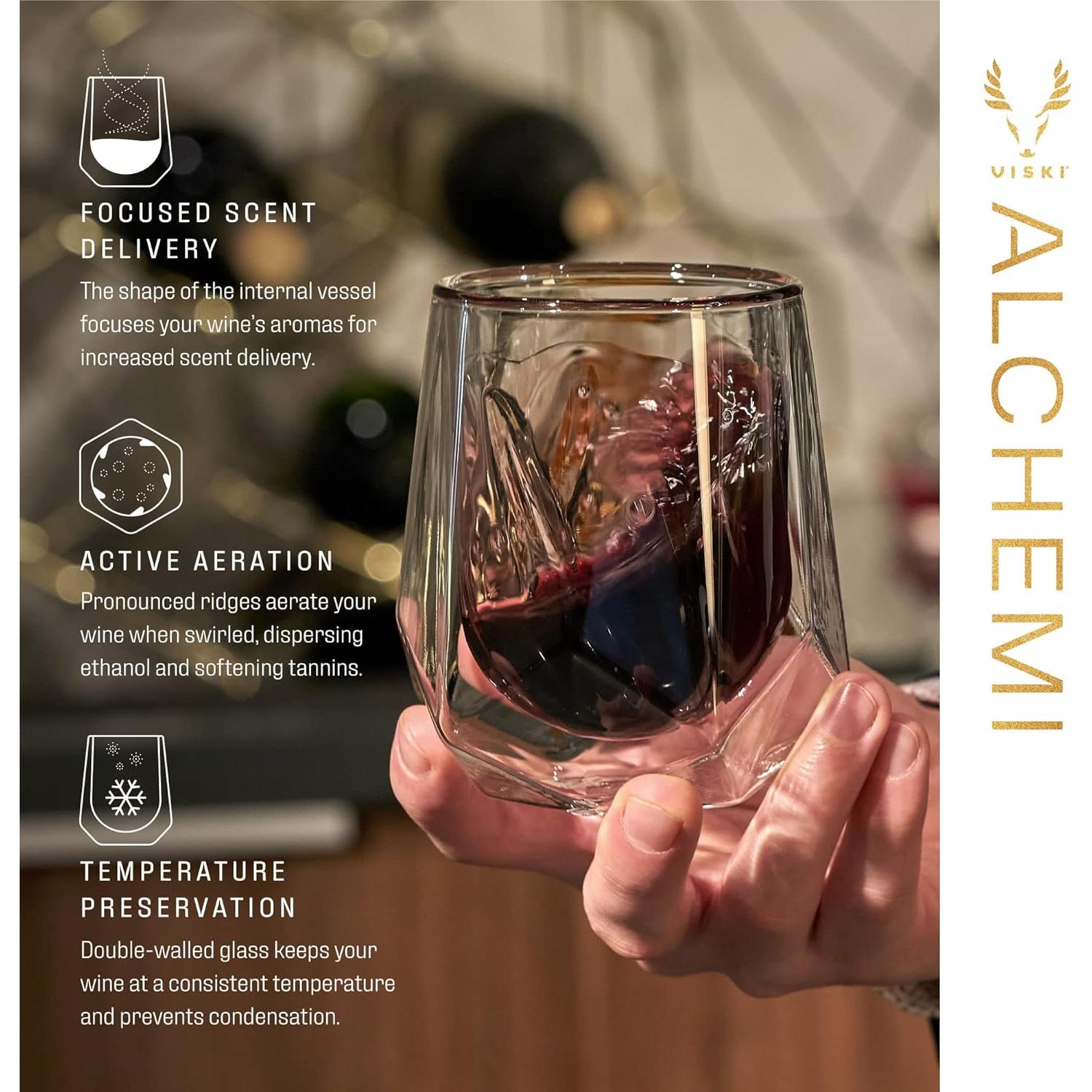 Vaso de Vino Aerador Viski de Vidrio Doble Pared 0.24 L