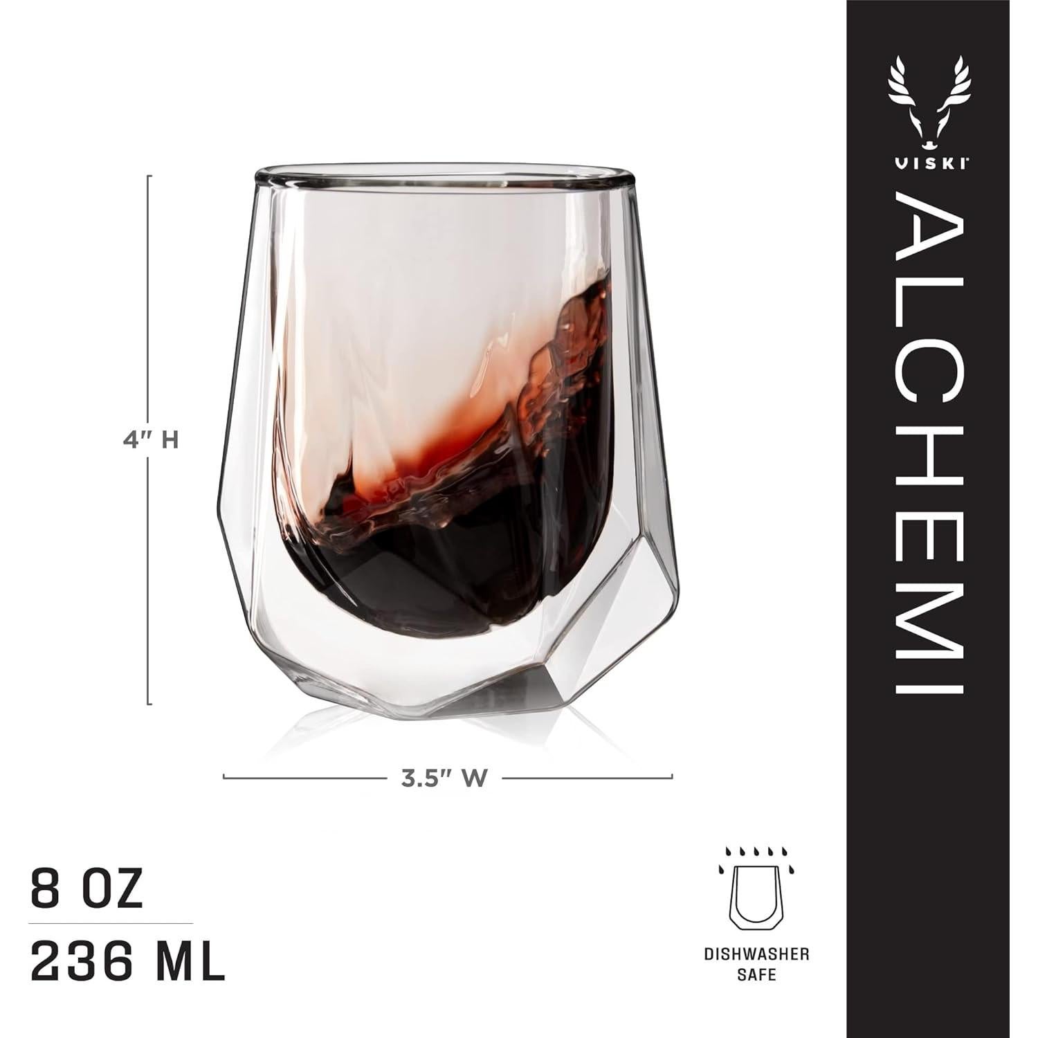 Vaso de Vino Aerador Viski de Vidrio Doble Pared 0.24 L