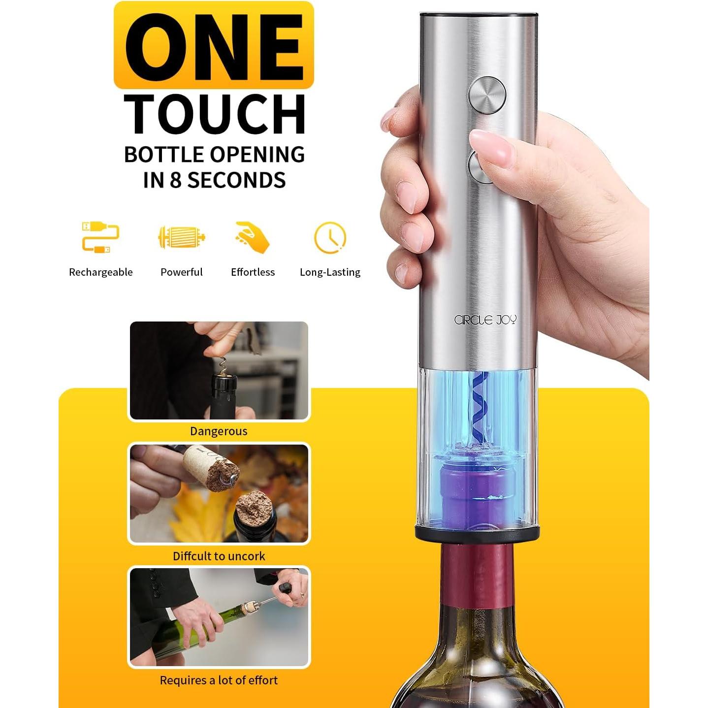 Abridor de Vino Eléctrico CIRCLE JOY 6-en-1 Recargable Plata