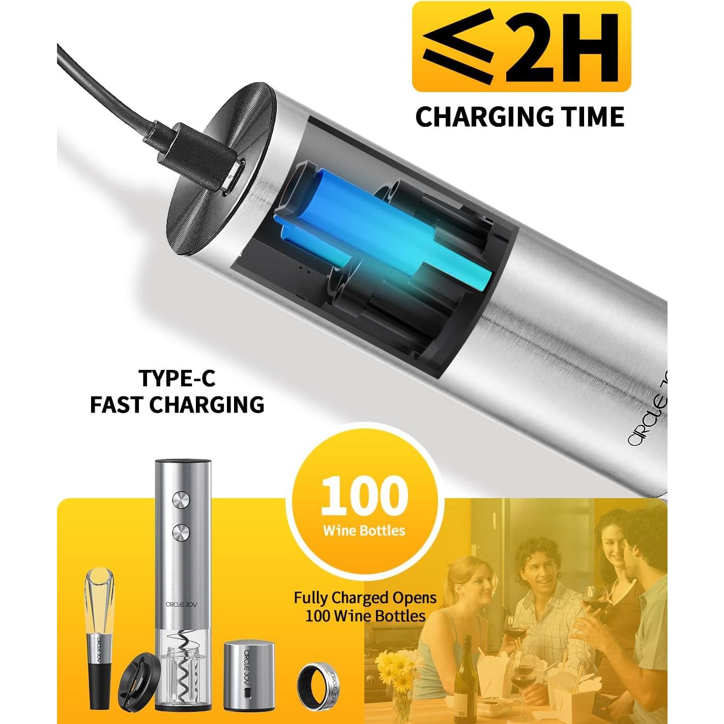 Abridor de Vino Eléctrico CIRCLE JOY 6-en-1 Recargable Plata
