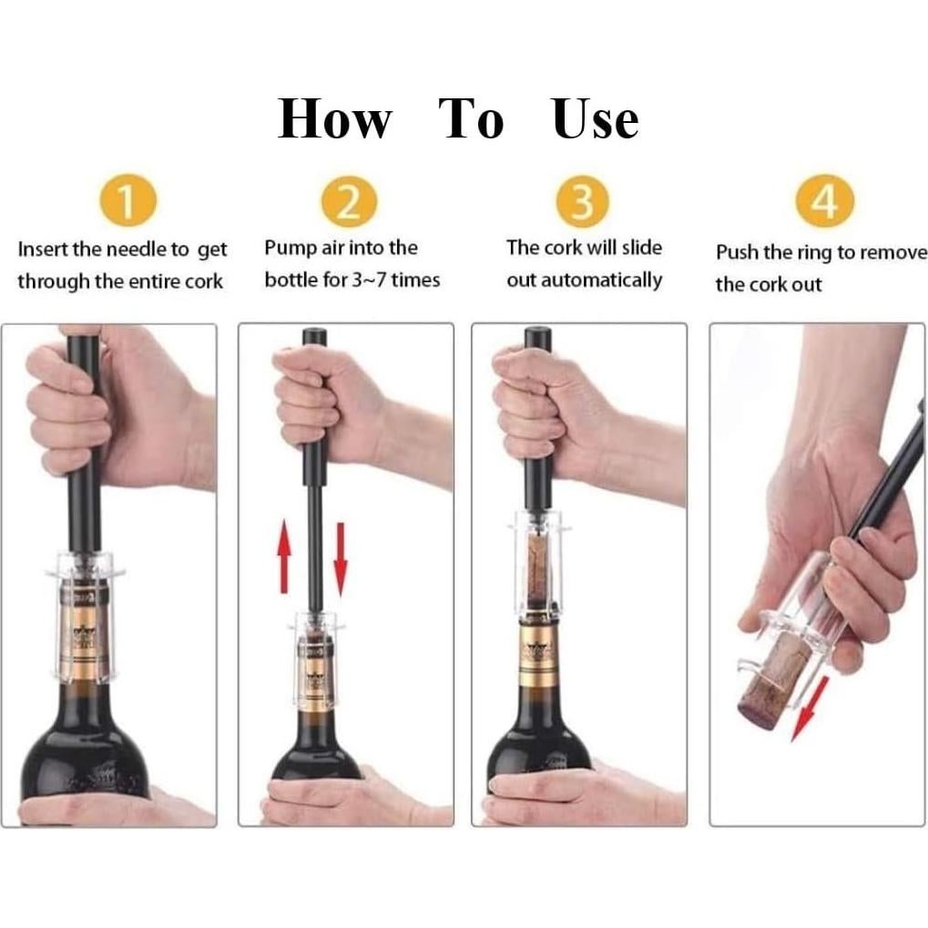 Abrebotellas de aire Hansengter + 2 vertedores de vino negro