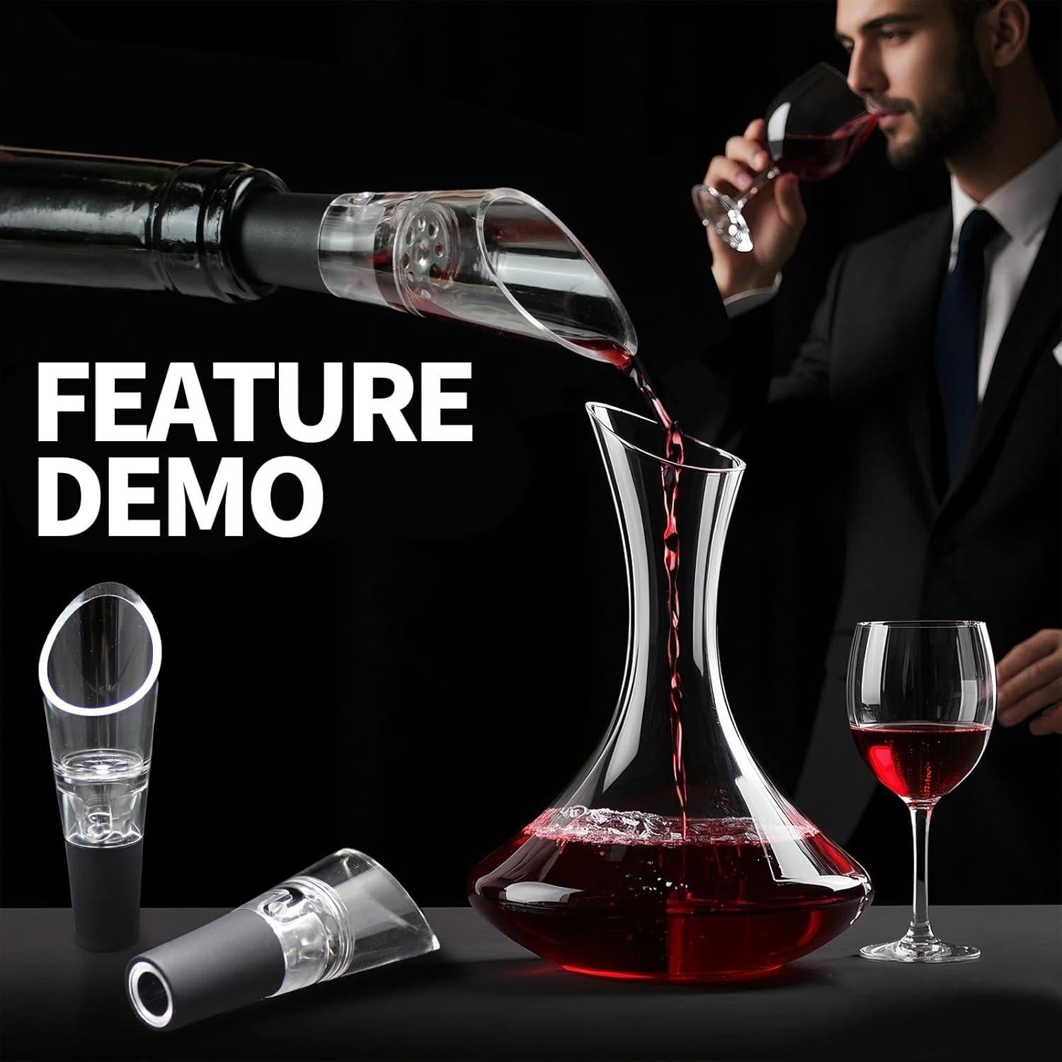 Abrebotellas de aire Hansengter + 2 vertedores de vino negro