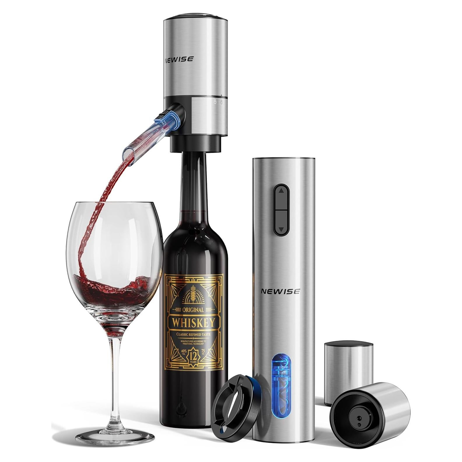 Juego de Vino Eléctrico Newise 4 en 1: Sacacorchos, Aerador, Tapones