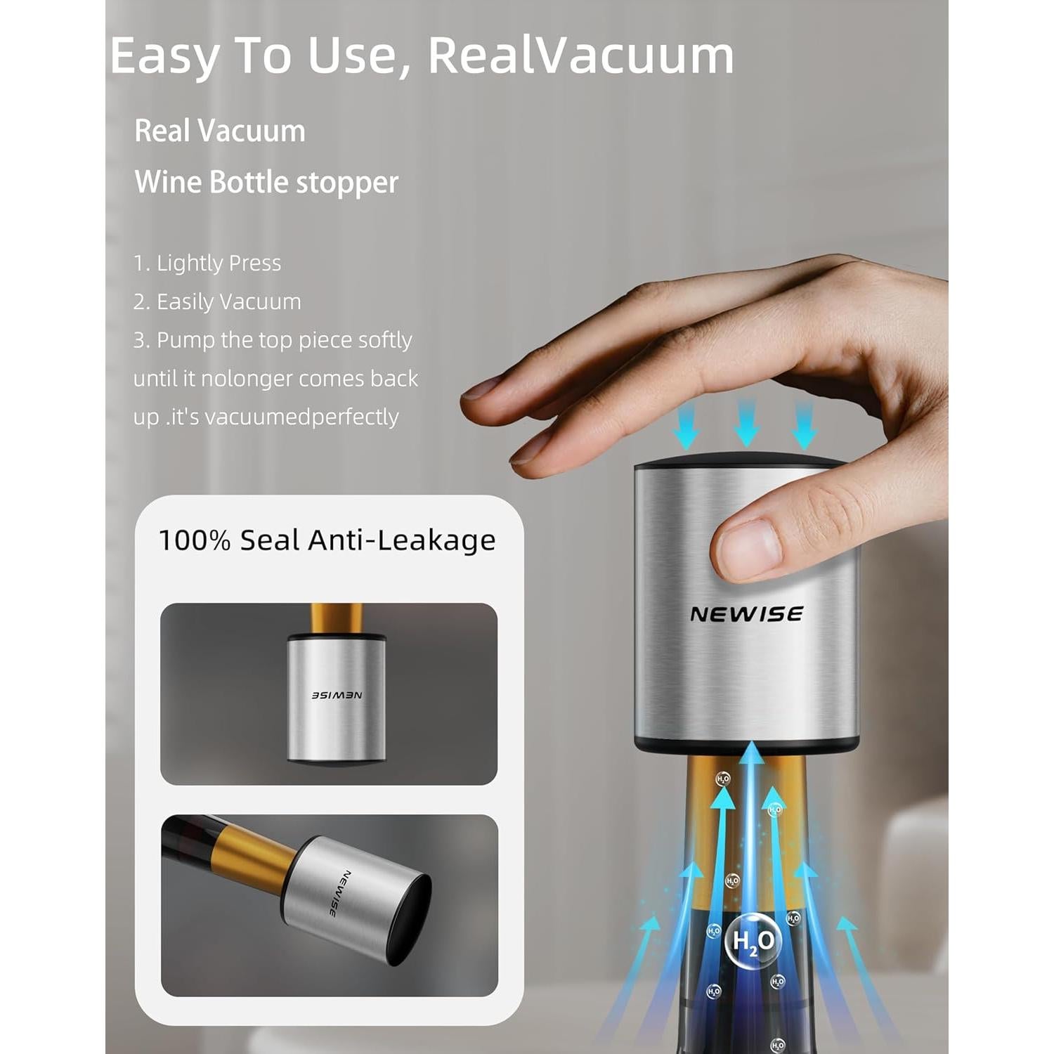 Juego de Vino Eléctrico Newise 4 en 1: Sacacorchos, Aerador, Tapones