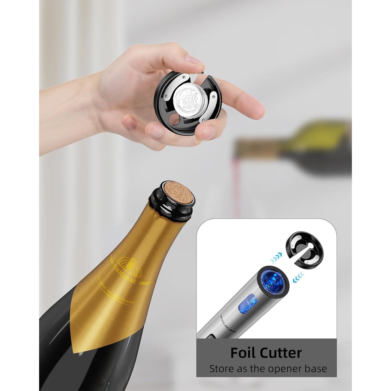 Juego de Vino Eléctrico Newise 4 en 1: Sacacorchos, Aerador, Tapones