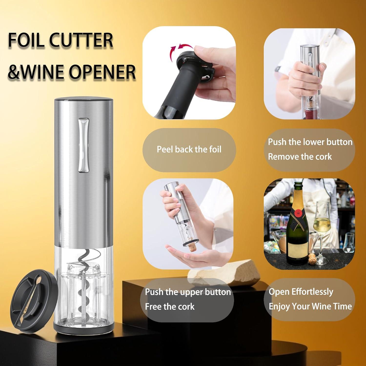 Juego de Abridor de Vino Eléctrico BW Wealthy con Aerador y Tapón