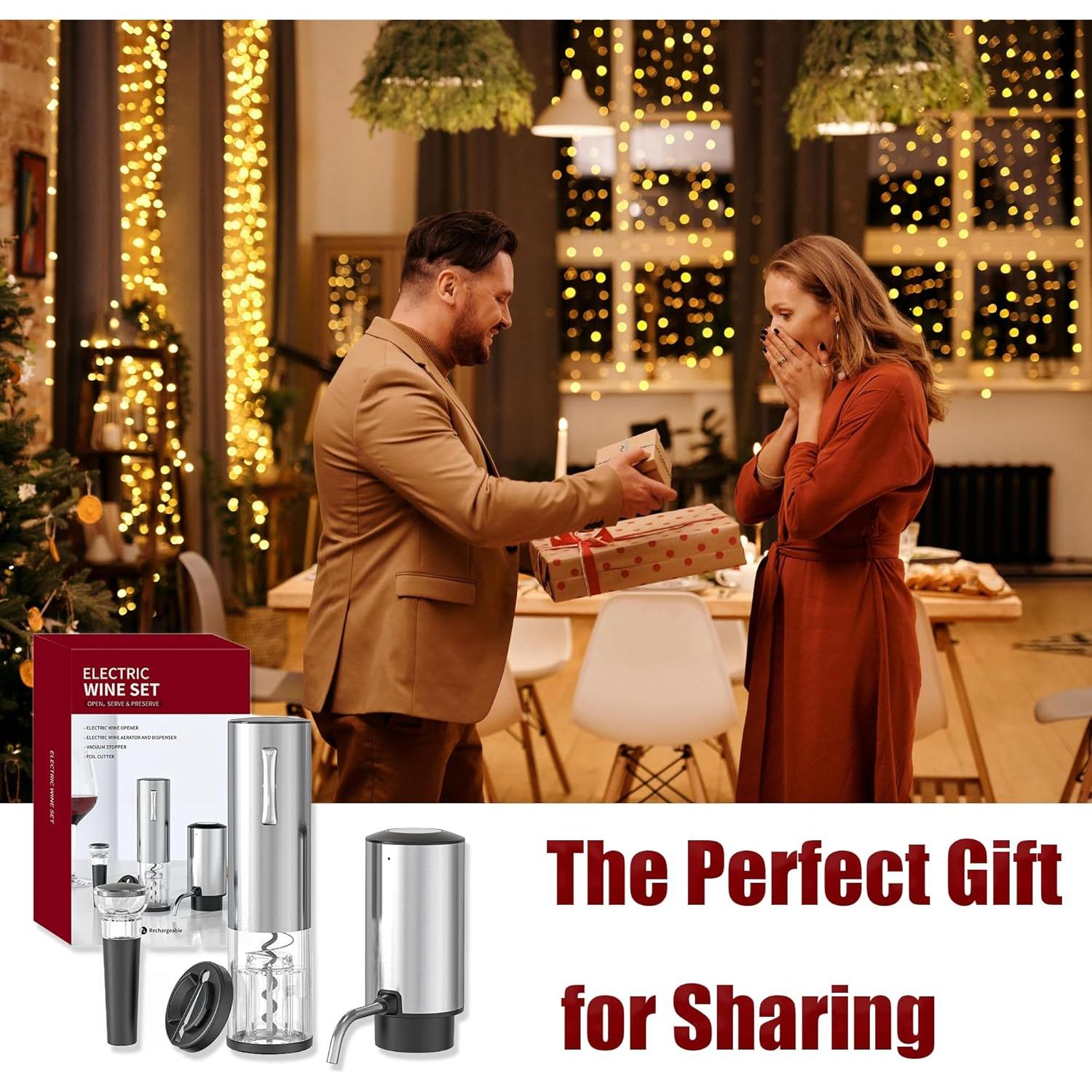 Juego de Abridor de Vino Eléctrico BW Wealthy con Aerador y Tapón