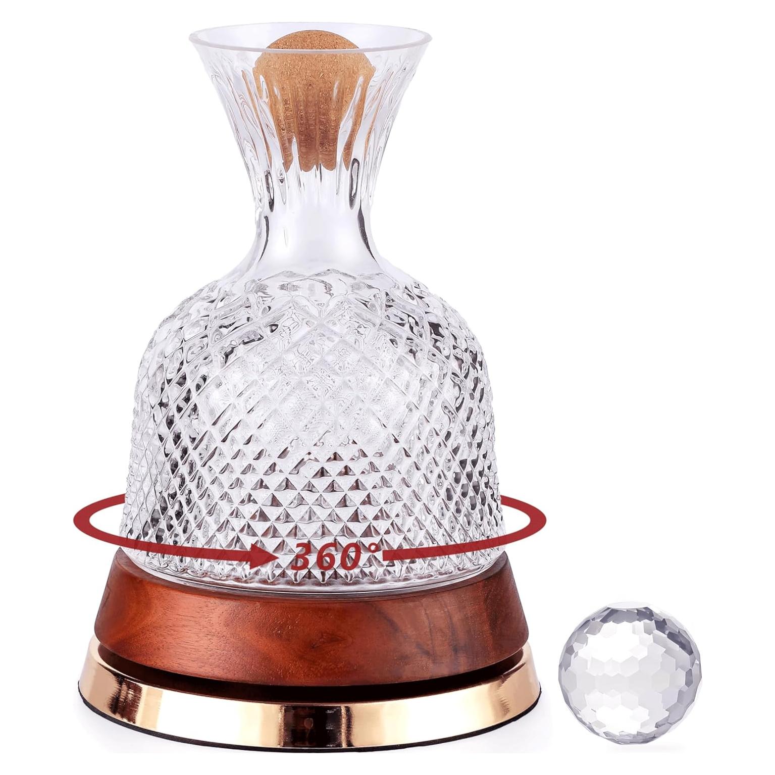 Decantador de Vino Giratorio ALLCENER 1.6L con Base de Madera