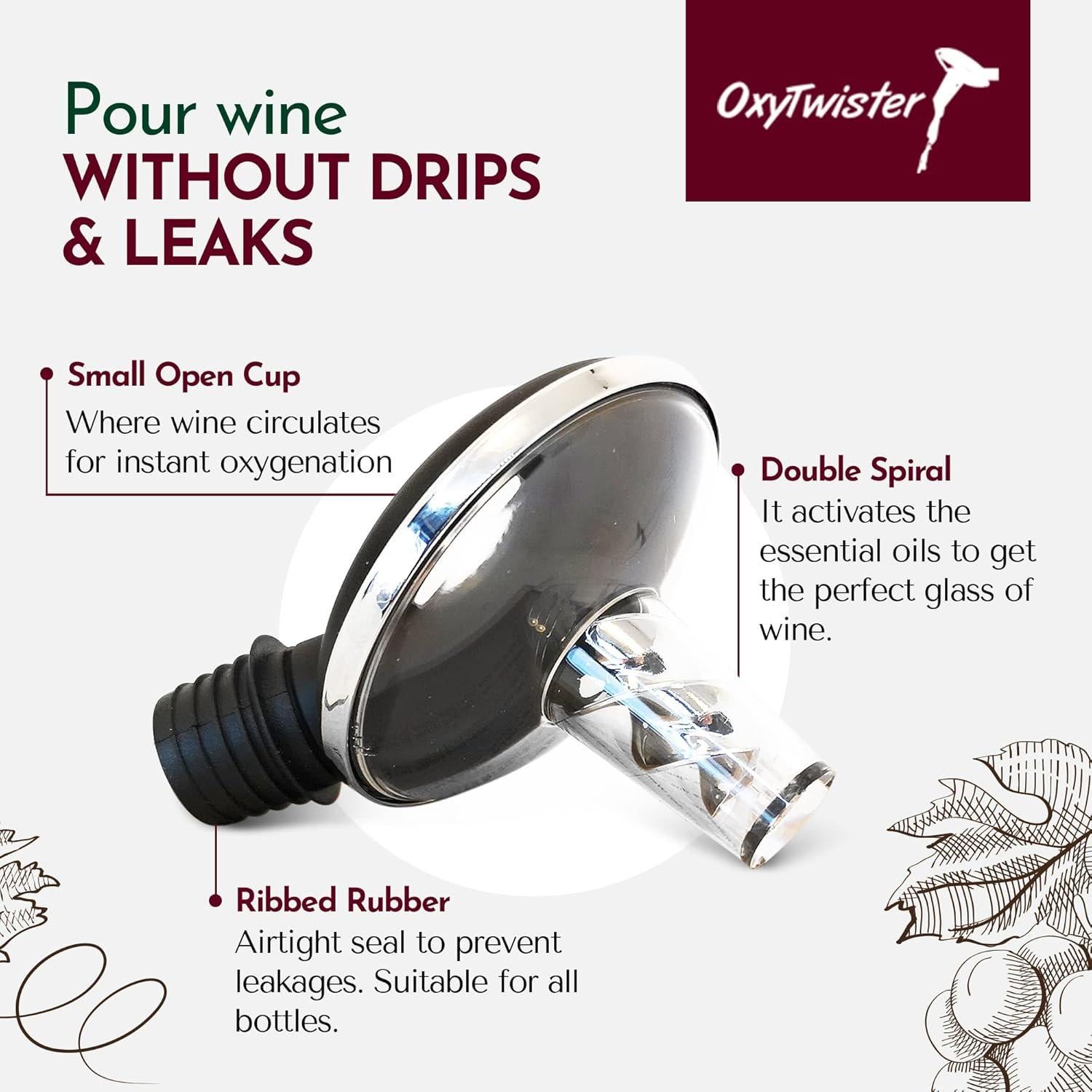 Aireador de Vino OxyTwister 2 en 1 - Vertedor Antigoteo