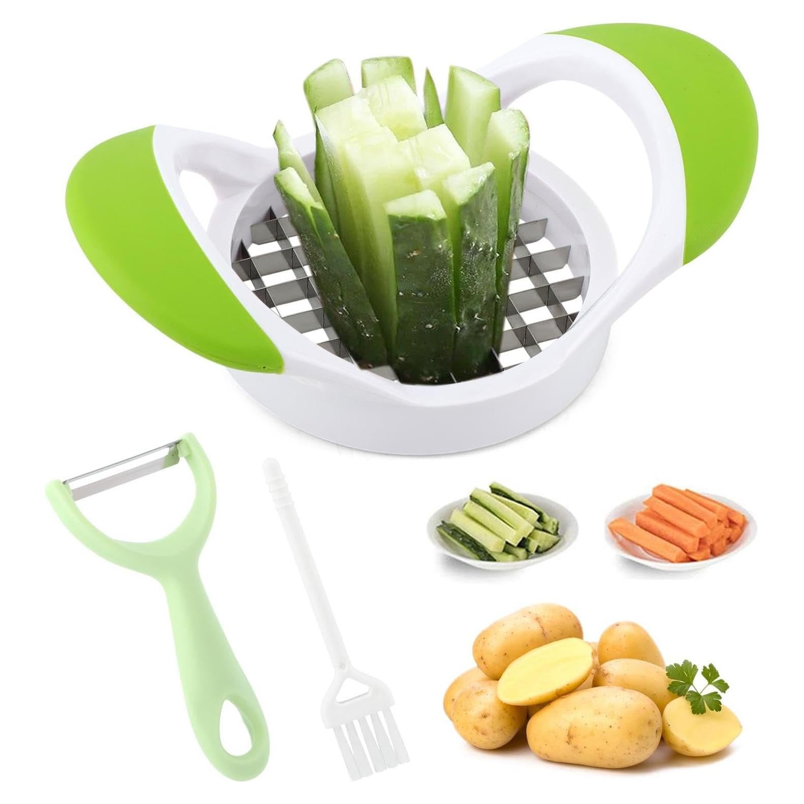 Cortador de Papas Fritas QWLWBU Acero Inoxidable Verde Manual