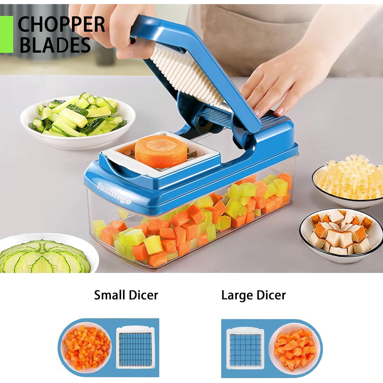 Picador de Verduras Multifuncional 13-en-1 funlifego - 9 Cuchillas de Acero Inoxidable